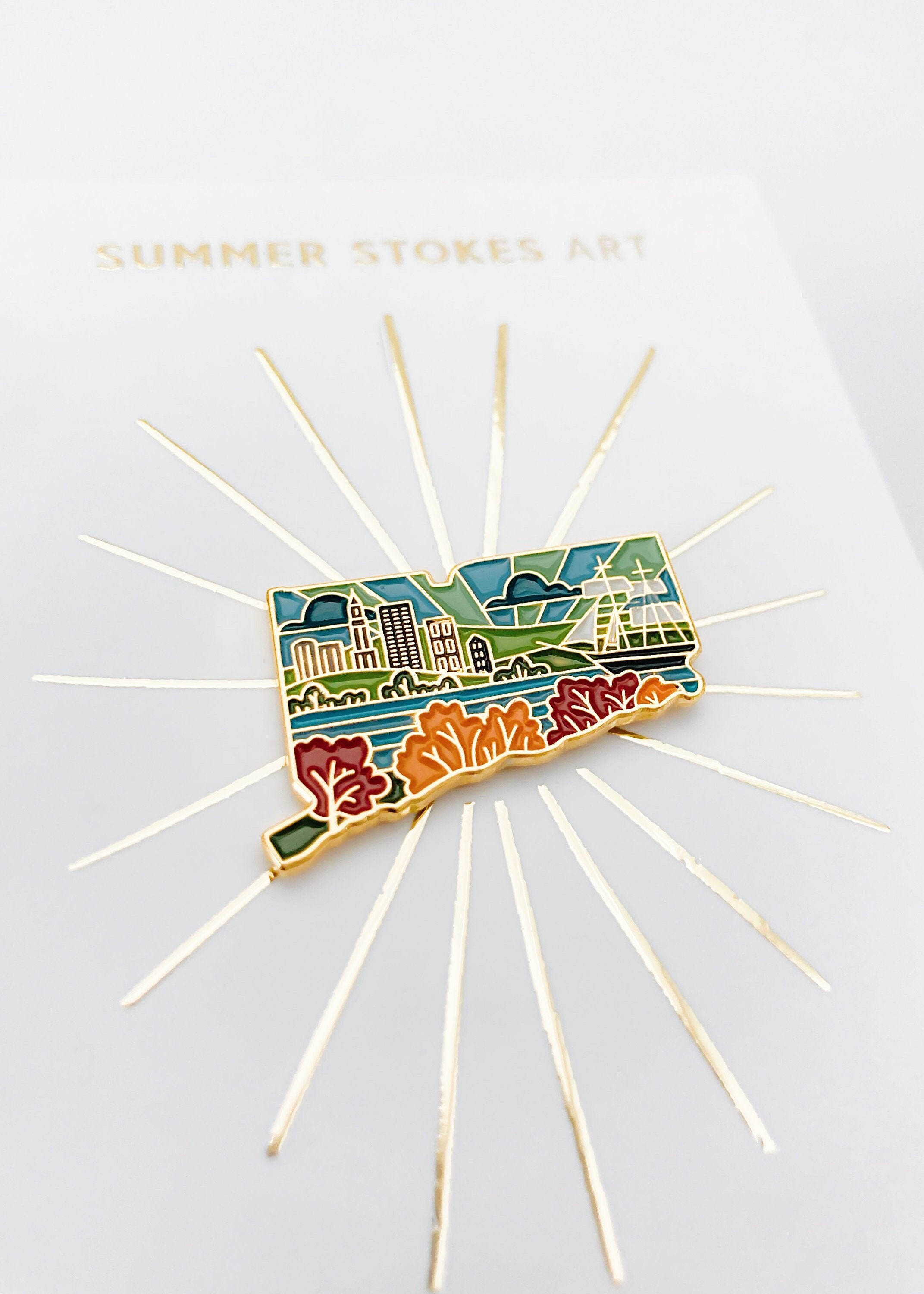 Connecticut Enamel Pin | Connecticut Outline Pin | Illustrated State Pin | Butterfly Clasp | 1&quot;