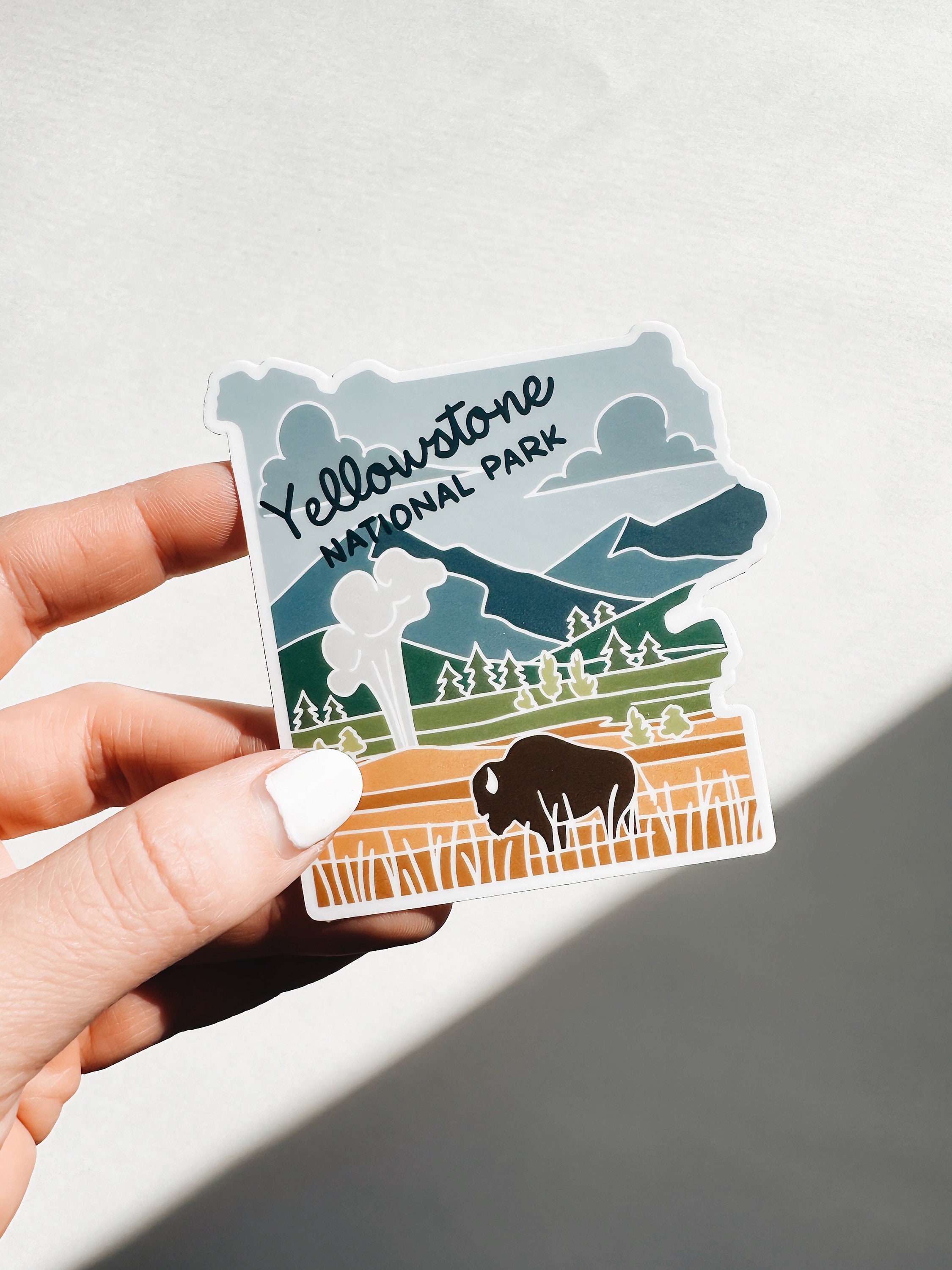 Yellowstone Car Magnet | National Park Illustration | Outdoorsy Magnet | Locker Magnet | Fridge Magnet | Lightweight Magnet | 4&quot;