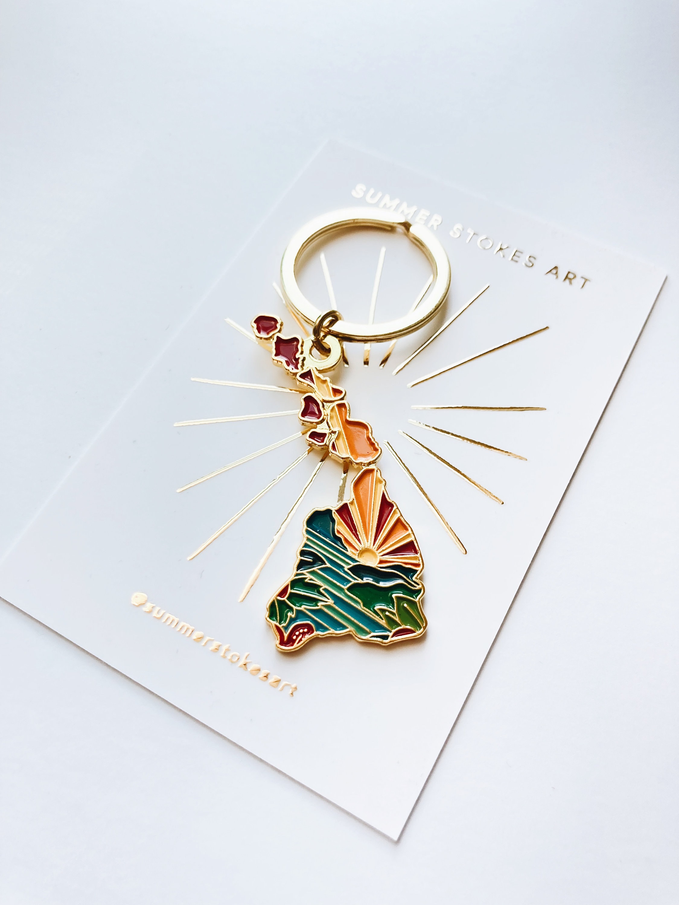 Hawaii Gold Enamel Keychain | Hawaii Outline Key Ring | Soft Enamel Illustrated State Keychain 1.75&quot;