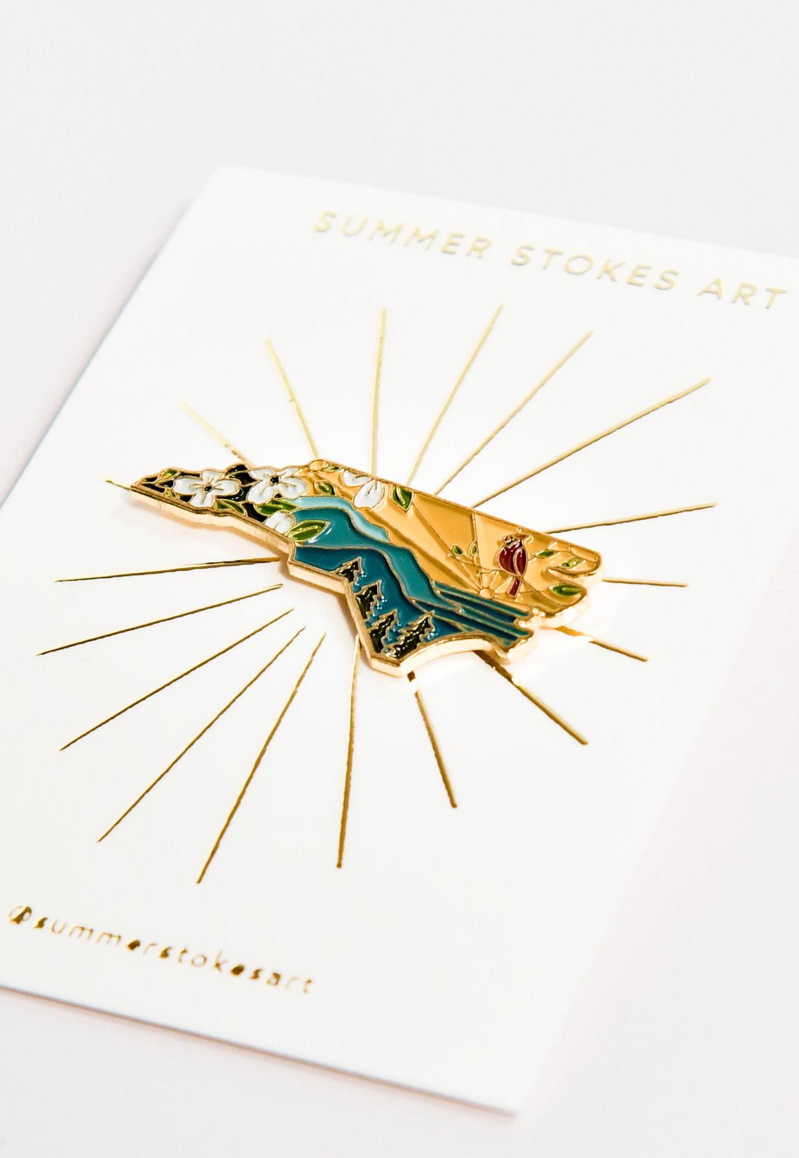 North Carolina Pin | Gold Soft Enamel Pin | Illustrated United State Pin | Butterfly Clasp | 1.25&quot;