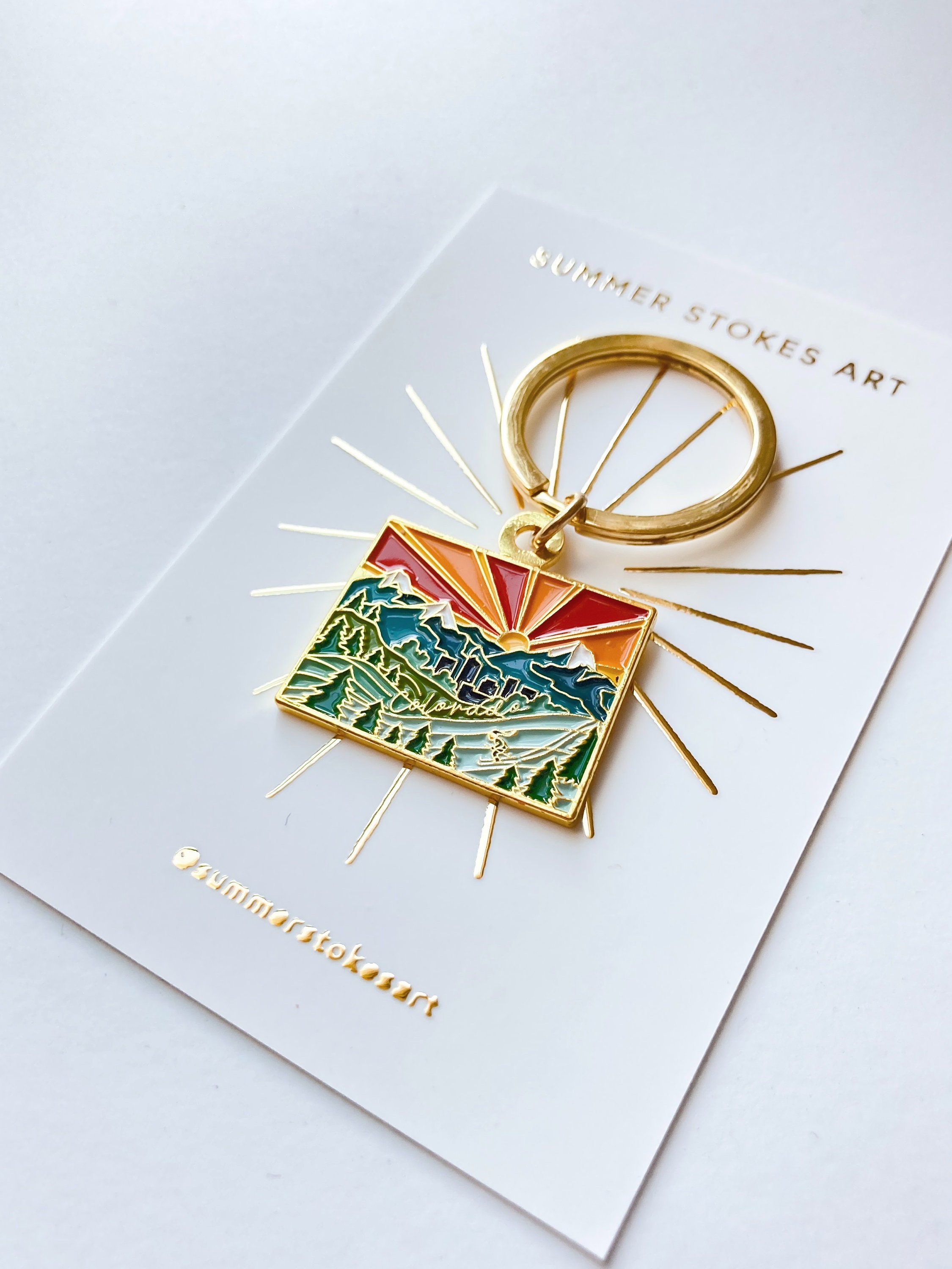 Colorado Gold Enamel Keychain | Colorado Outline Key Ring | Soft Enamel Illustrated State Keychain 1.25&quot;