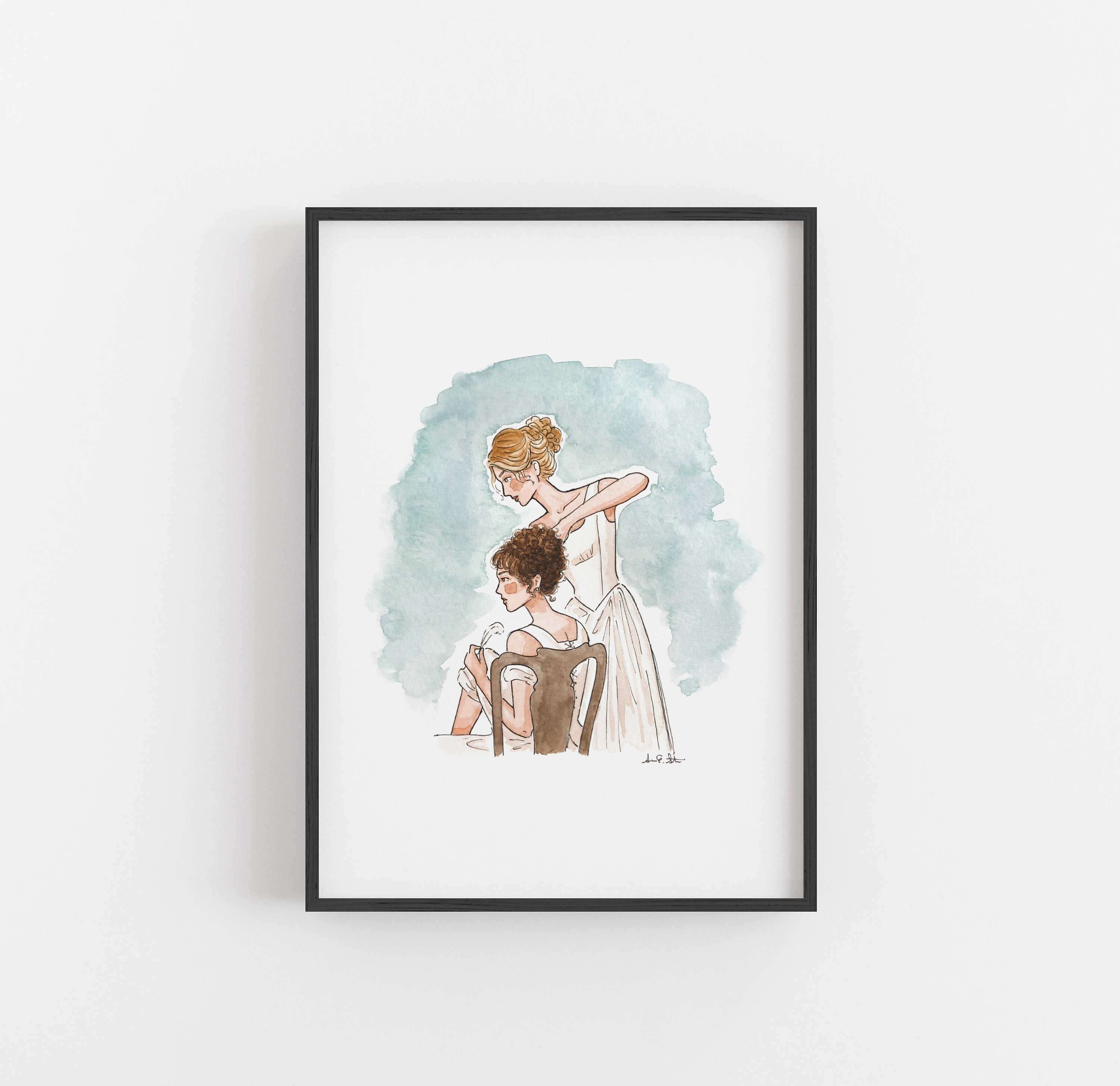 Pride & Prejudice Jane and Lizzie Print | Watercolor Illustration | Wall Art | 8x10&quot; 5x7&quot; Archival Art Print | Book Lover Gift | Jane Austen