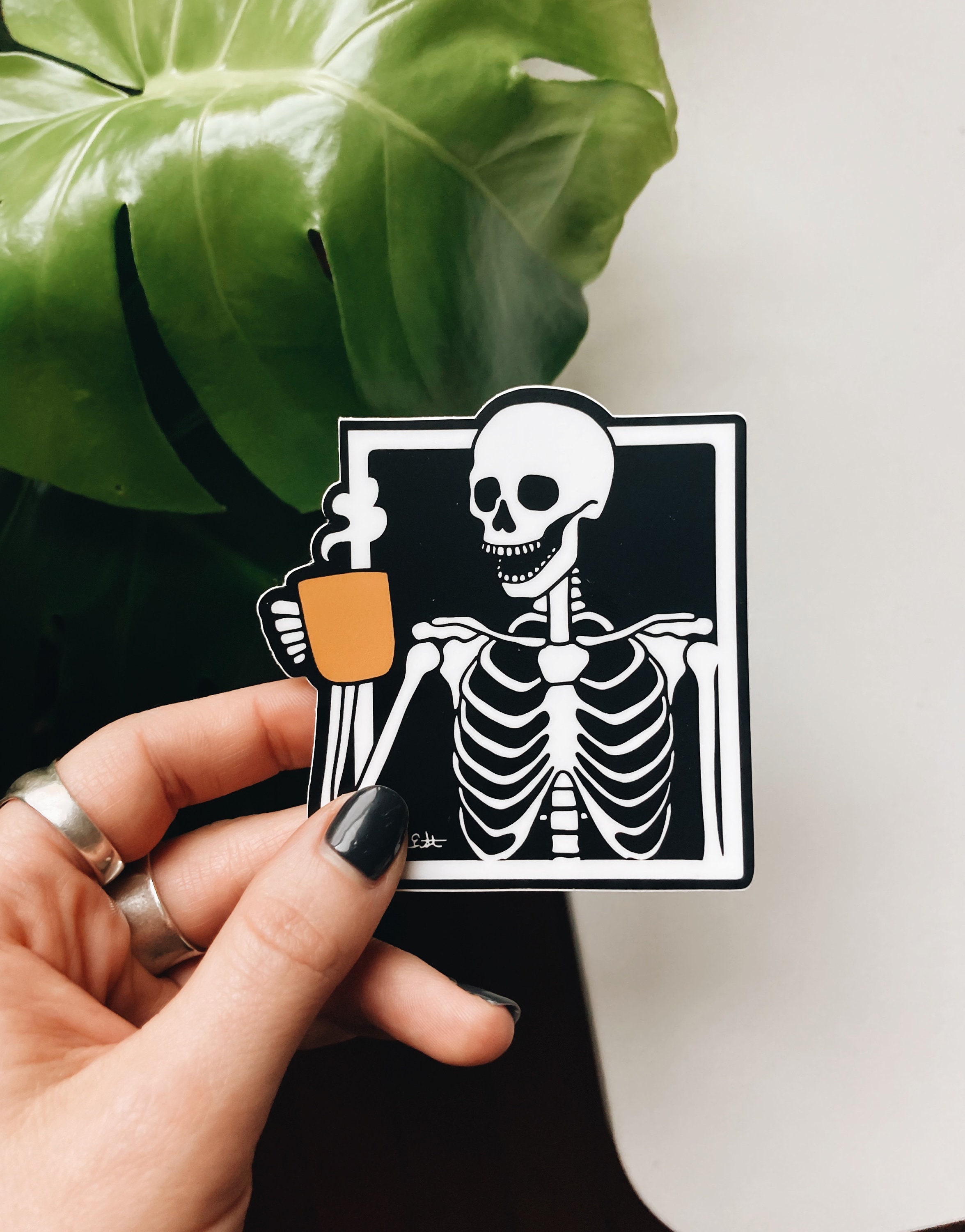 Skeleton Drinking Coffee Durable Sticker | High Quality Bumper Sticker | Laptop sticker | Water Bottle Sticker | 3&quot;
