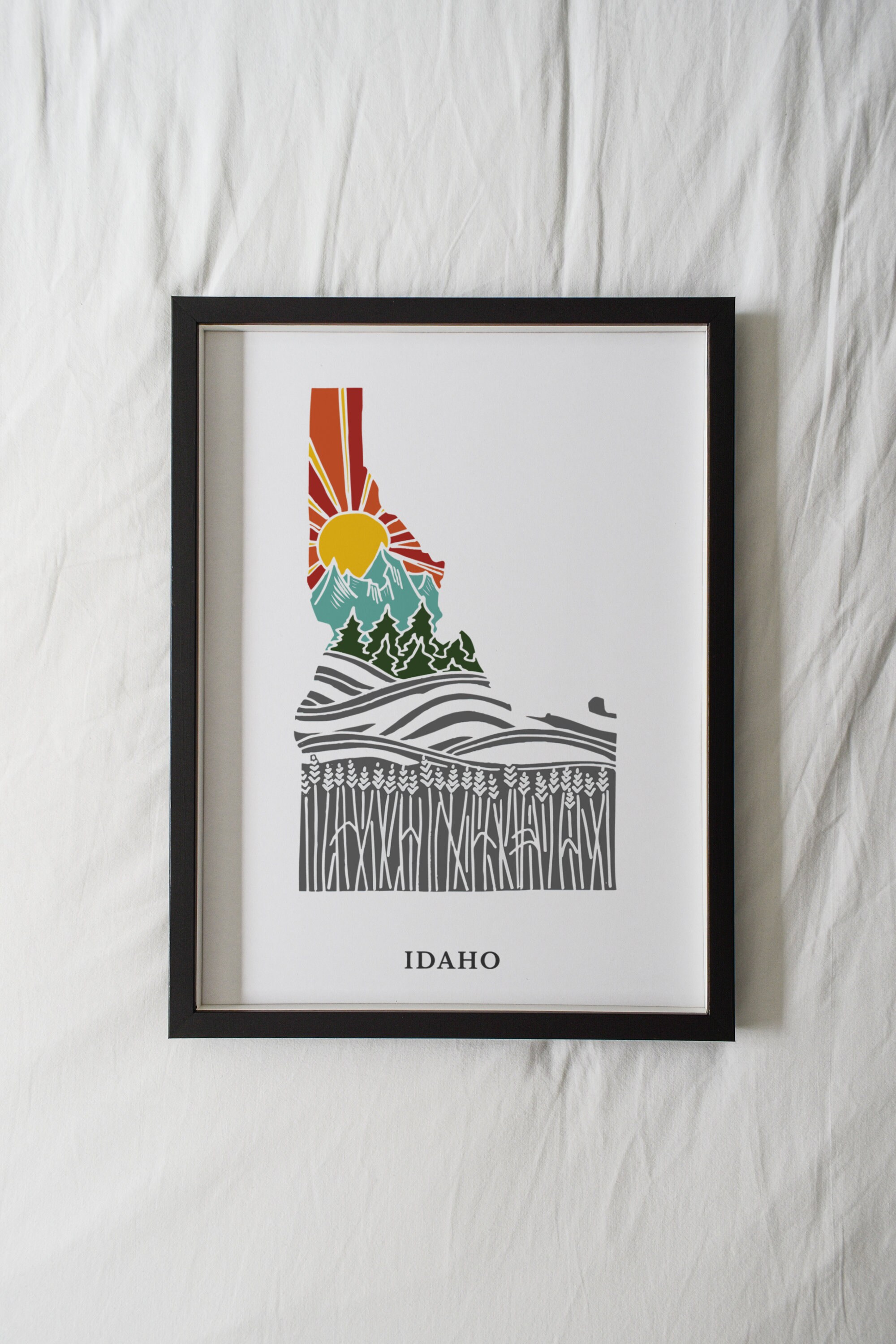Idaho Physical Art Print | State Wall Art | 5x7, 8x10, 11x14, 16x20&quot; Archival Art Print | Idaho Illustrated Poster