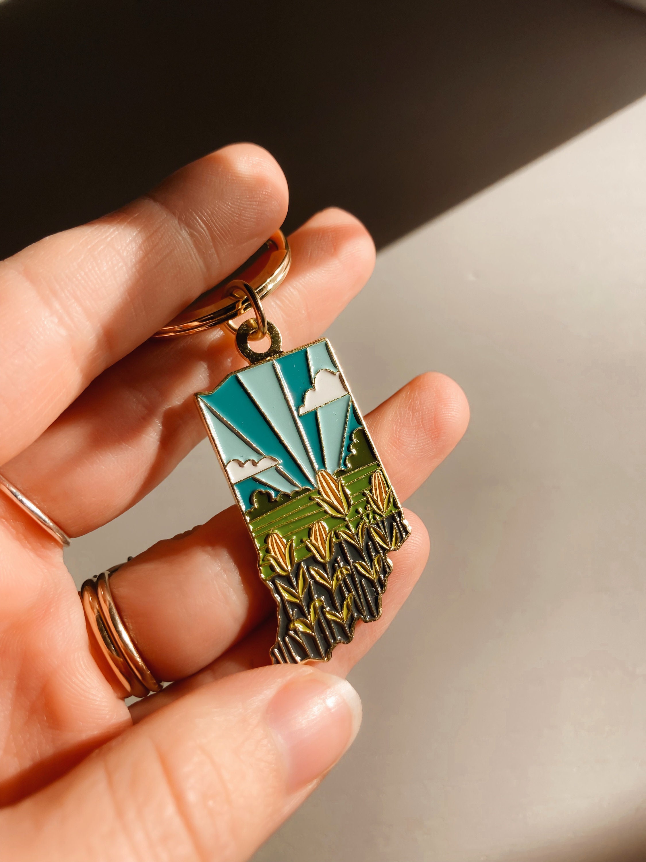 Indiana Soft Enamel Keychain | Indiana Outline Key Ring | Illustrated State Keychain 1.5&quot;