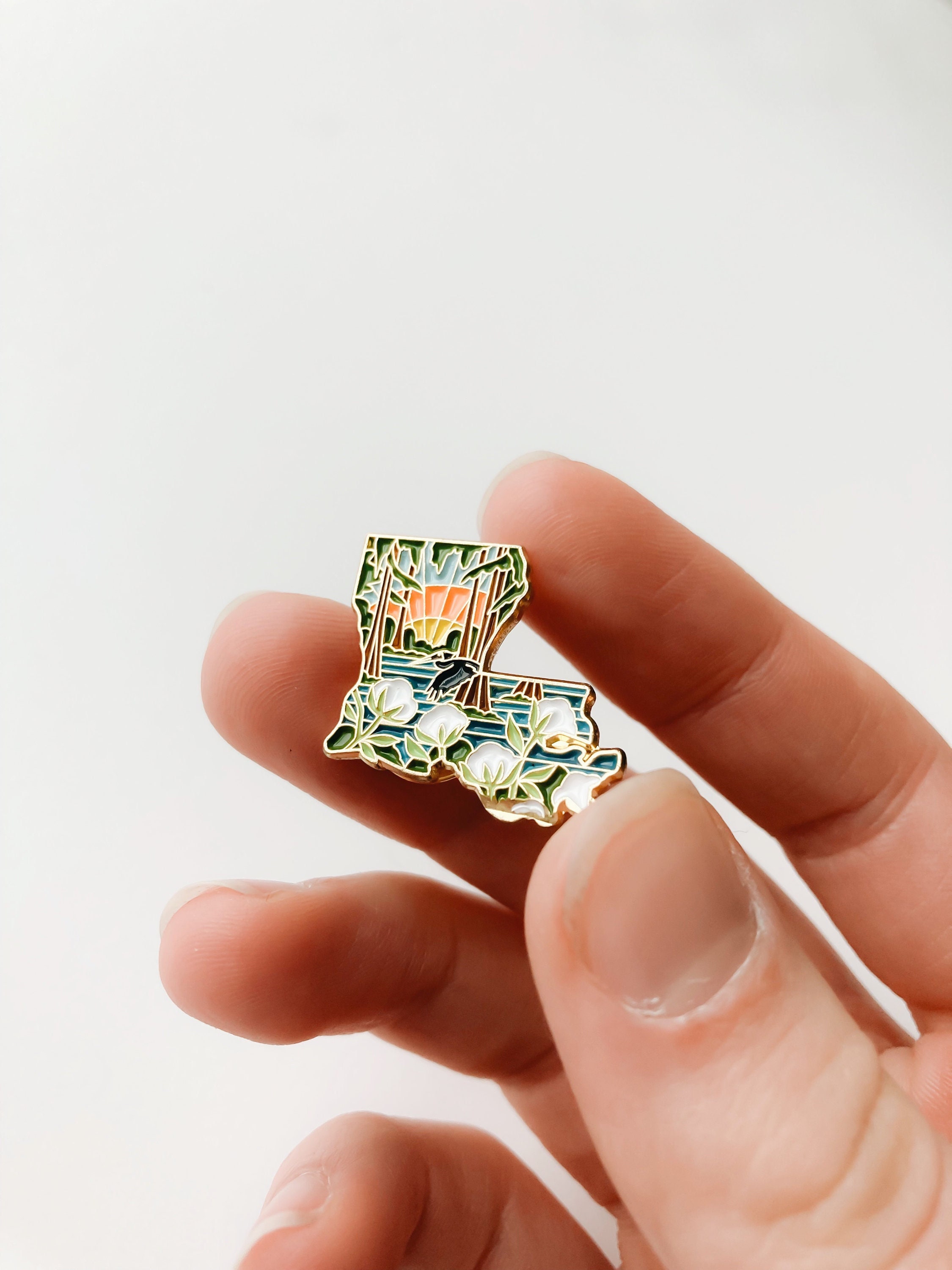 Louisiana Enamel Pin | Gold Soft Enamel Pin | Illustrated United States Pin | Butterfly Clasp | 1.25&quot;