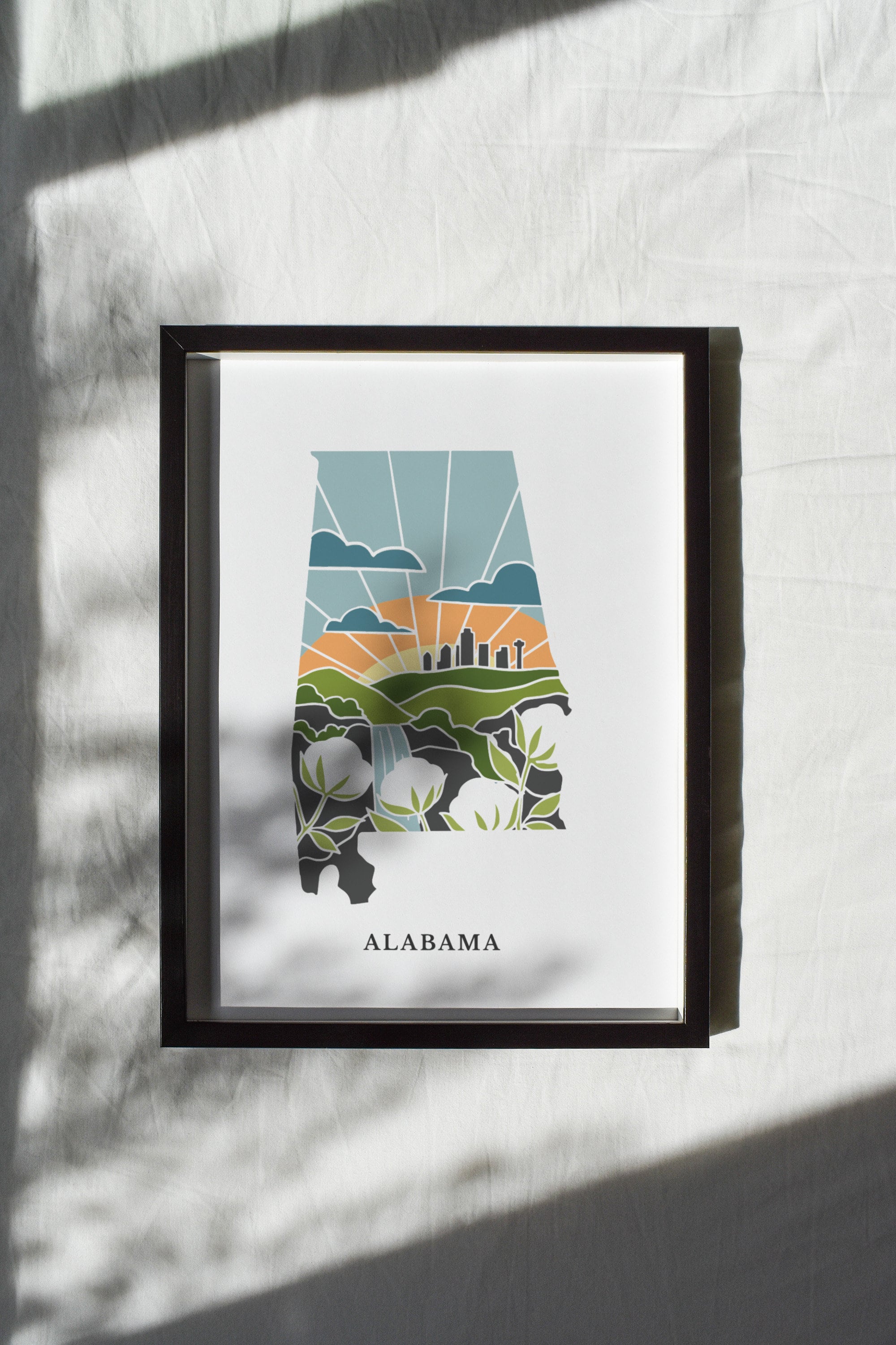 Alabama Physical Art Print | State Wall Art | 5x7, 8x10, 11x14, 16x20 Archival Art Print | Alabama Illustrated Poster