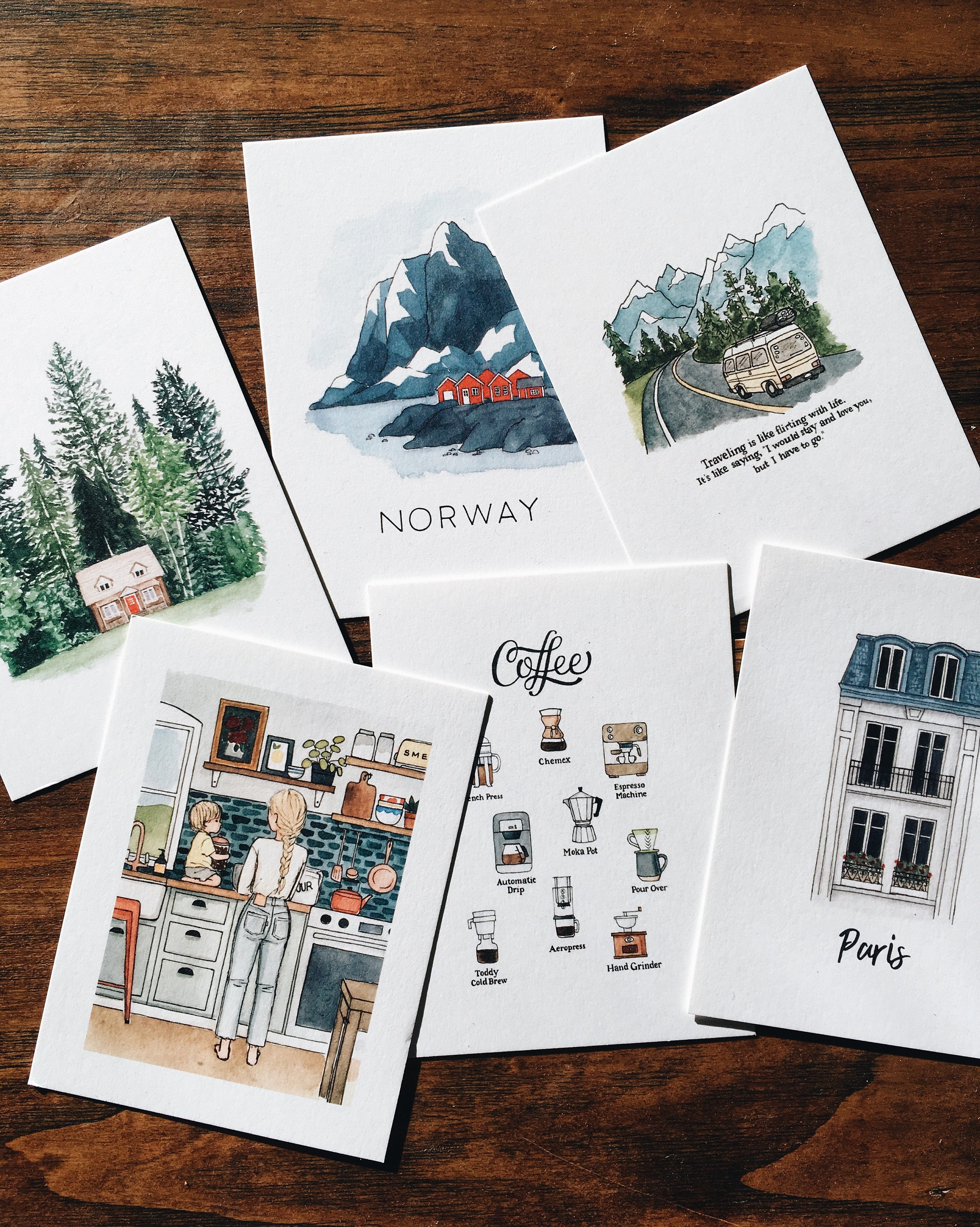 Illustrated Postcard Variety Set | Set of 6 Mix & Match | Watercolor Postcards | Mini Art Prints | Illustrated Stationary