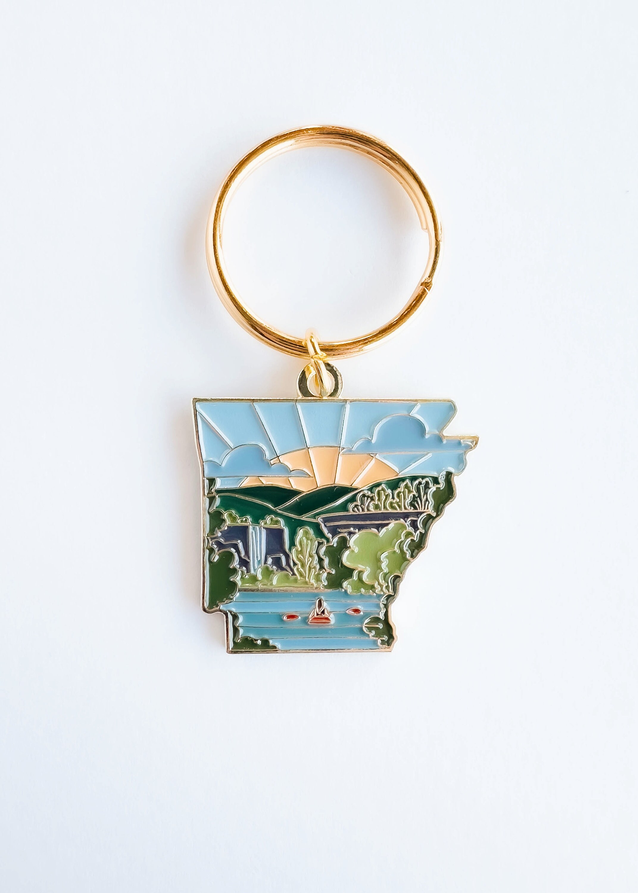 Arkansas Soft Enamel Keychain | Arkansas Outline Key Ring | Illustrated State Keychain 1.5&quot;