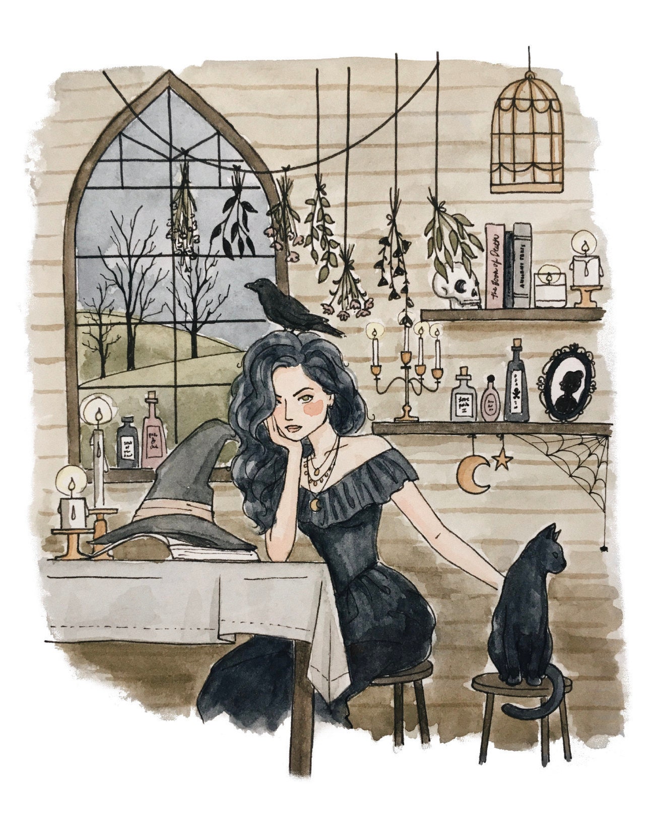 Witch Print | Watercolor Illustration | Wall Art | 8x10&quot; 5x7&quot; Archival Art Print