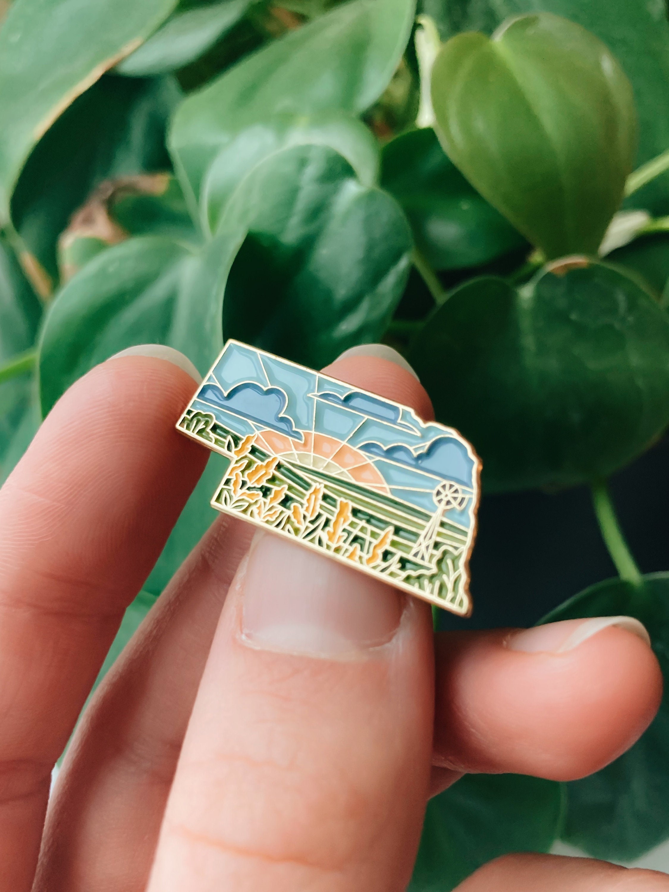 Nebraska Enamel Pin | Gold Soft Enamel Pin | Illustrated United States Pin | Butterfly Clasp | 1.25&quot;