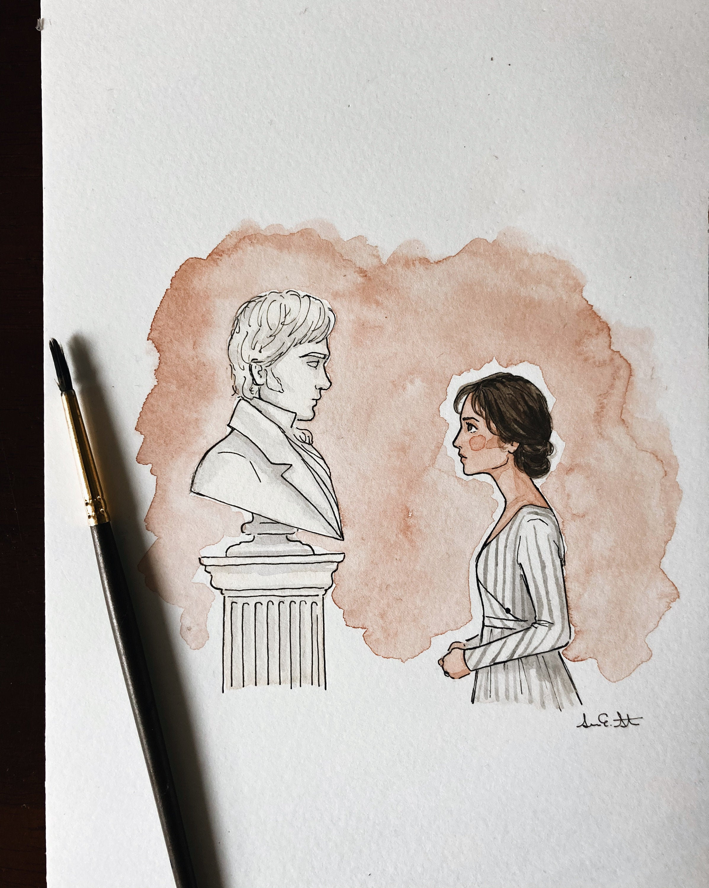 Pride & Prejudice Pemberley Print | Watercolor Illustration | 8x10&quot; 5x7&quot; Archival Art Print | Mr. Darcy Elizabeth Bennet