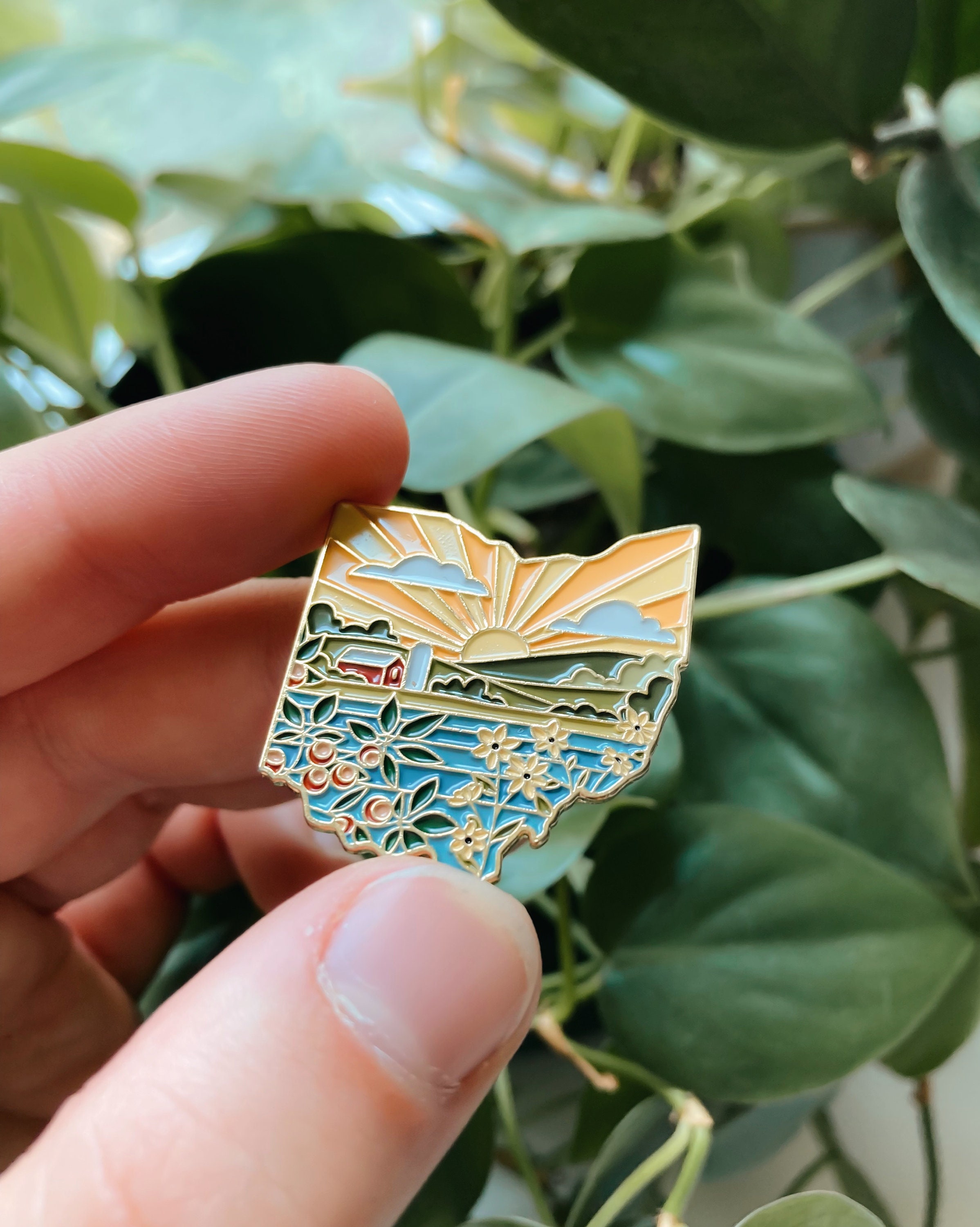 Ohio Enamel Pin | Gold Soft Enamel Pin | Illustrated United State Pin | Butterfly Clasp | 1.25&quot;
