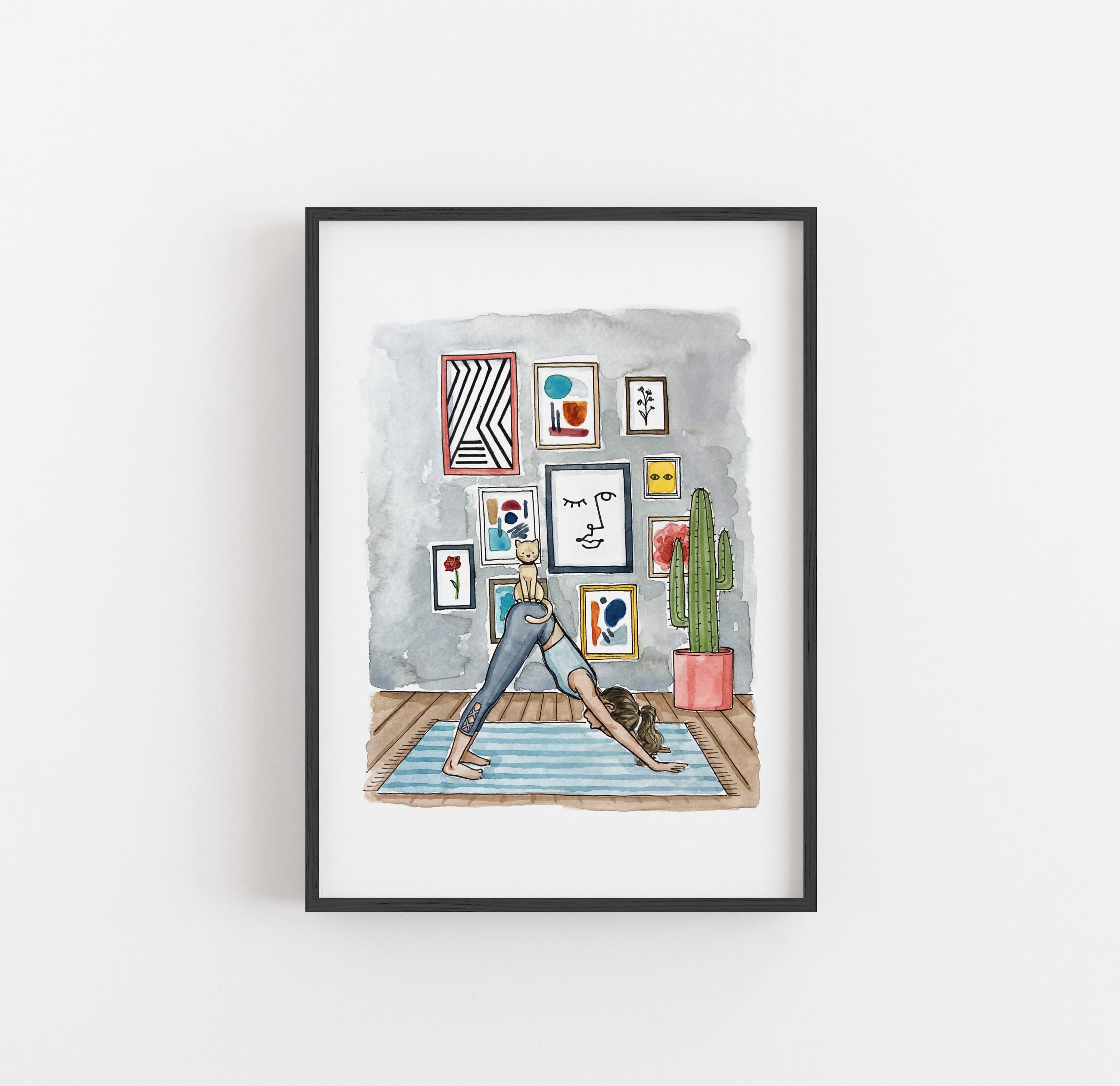 Yoga Cat Print | Watercolor Illustration | Wall Art | Abstract Watercolor Wall Art | Nursery Decor | Boho Wall Decor | 8x10&quot; 5x7&quot; Art Print