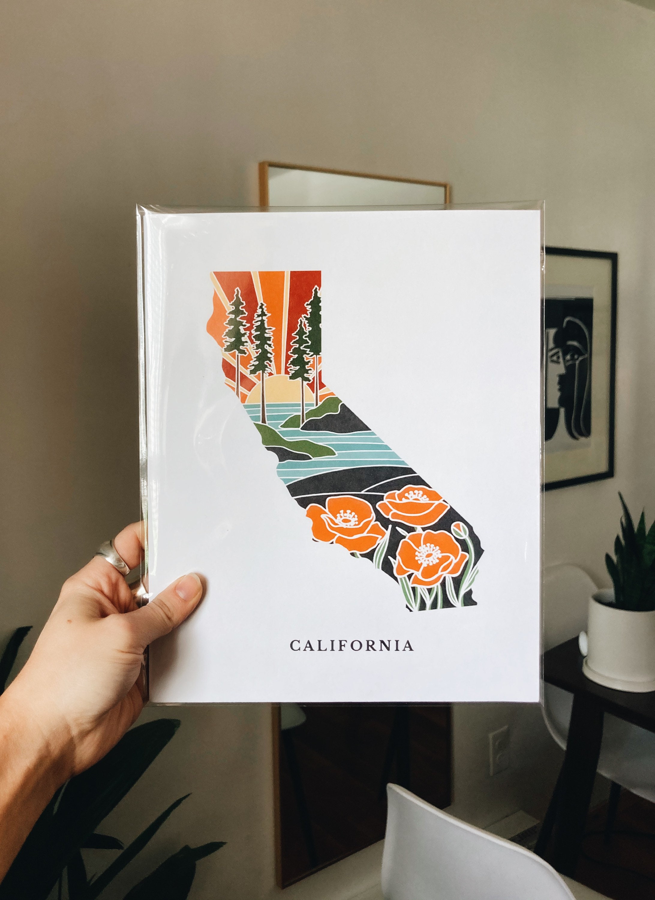 California Poppy Poster | 5x7, 8x10, 11x14, 16x20 Archival Art Print | CA Outline Poster | California Illustration | State Wall Art