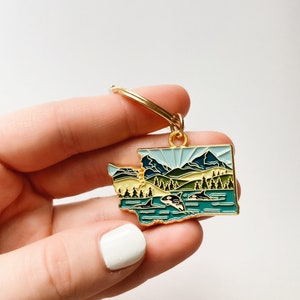 Washington Soft Enamel Keychain Washington Outline Key Ring Illustrated State Keychain 1.5 image 5