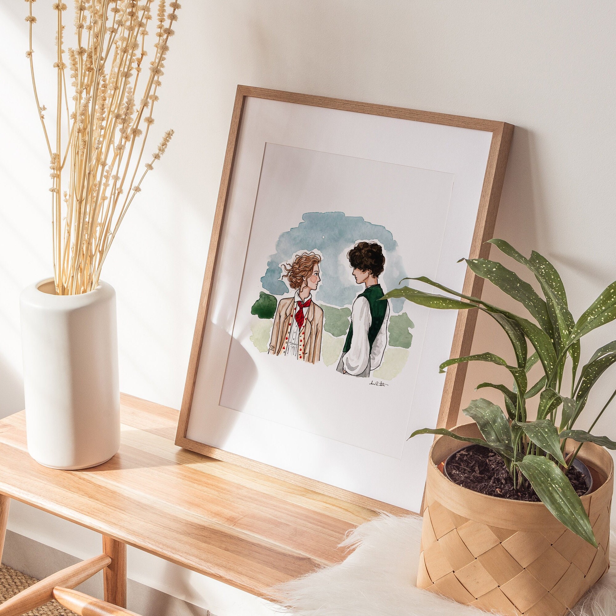 Little Women Print | Watercolor Illustration | Wall Art | 8x10&quot; 5x7&quot; Archival Art Print | Book Lover Gift | Jo & Laurie