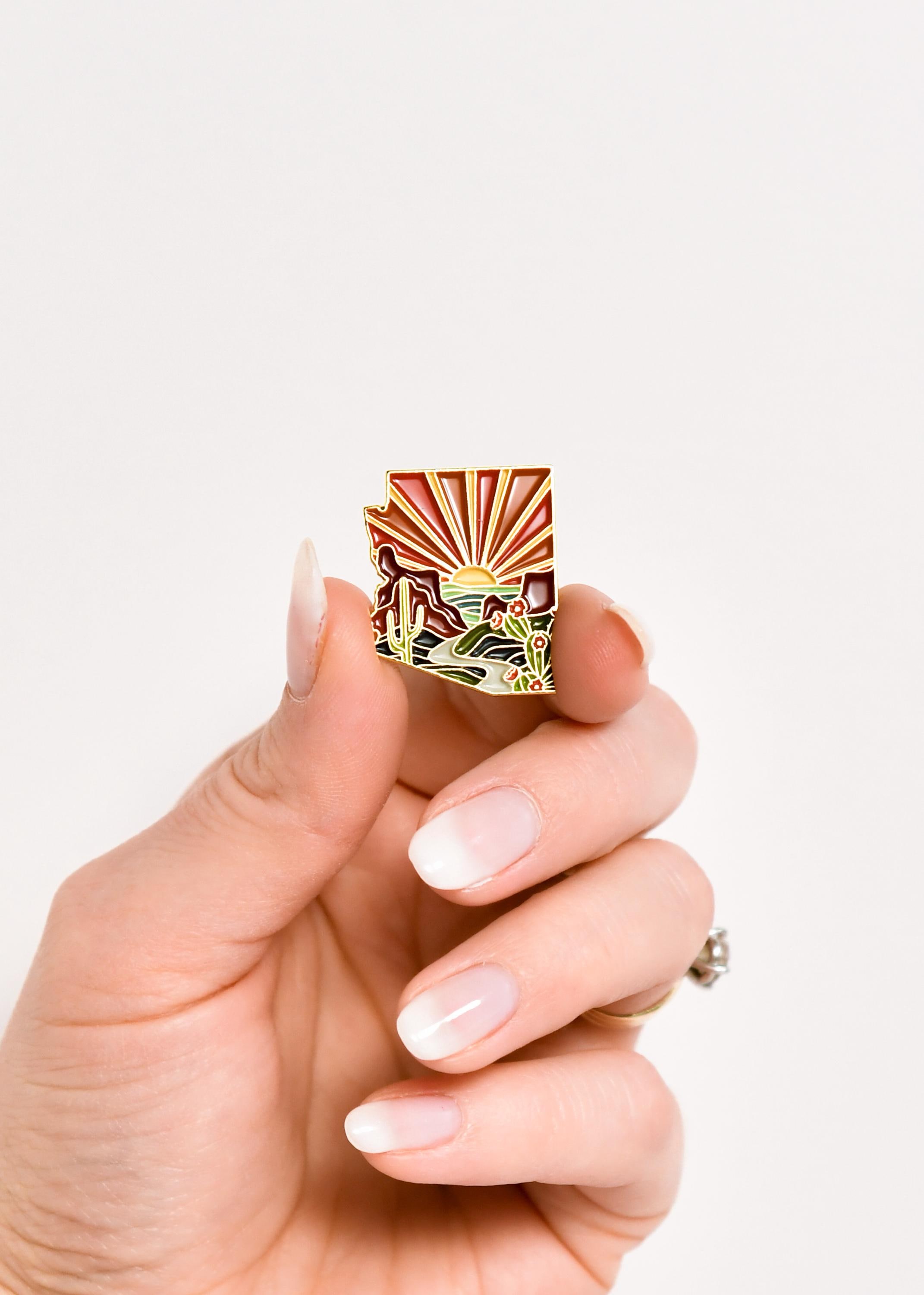 1.5&quot; Arizona Enamel Pin | Gold Soft Enamel Pin | Illustrated United State Pin | Butterfly Clasp