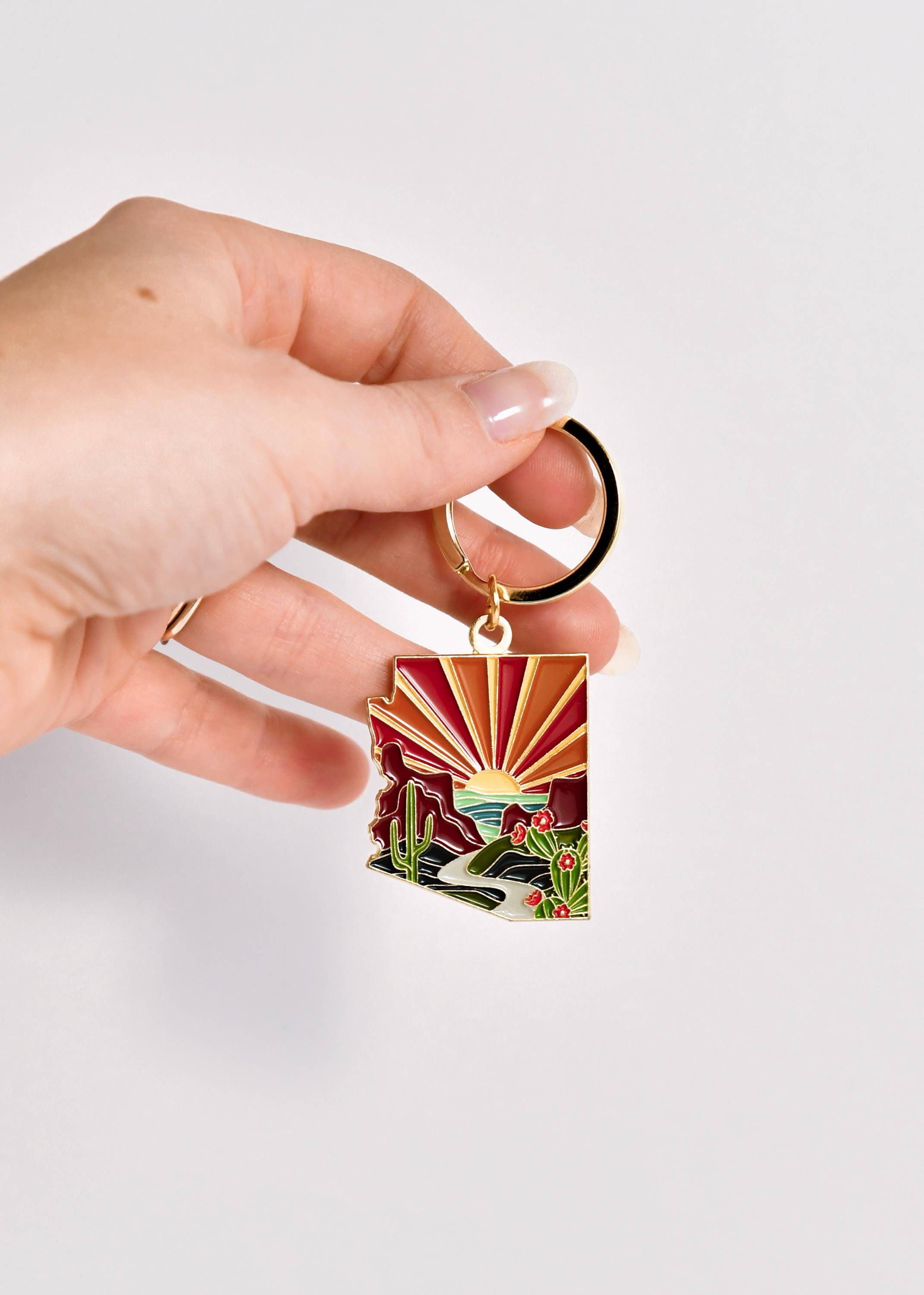 Arizona Soft Enamel Keychain | Arizona Outline Key Ring | Illustrated State Keychain 1.5&quot;
