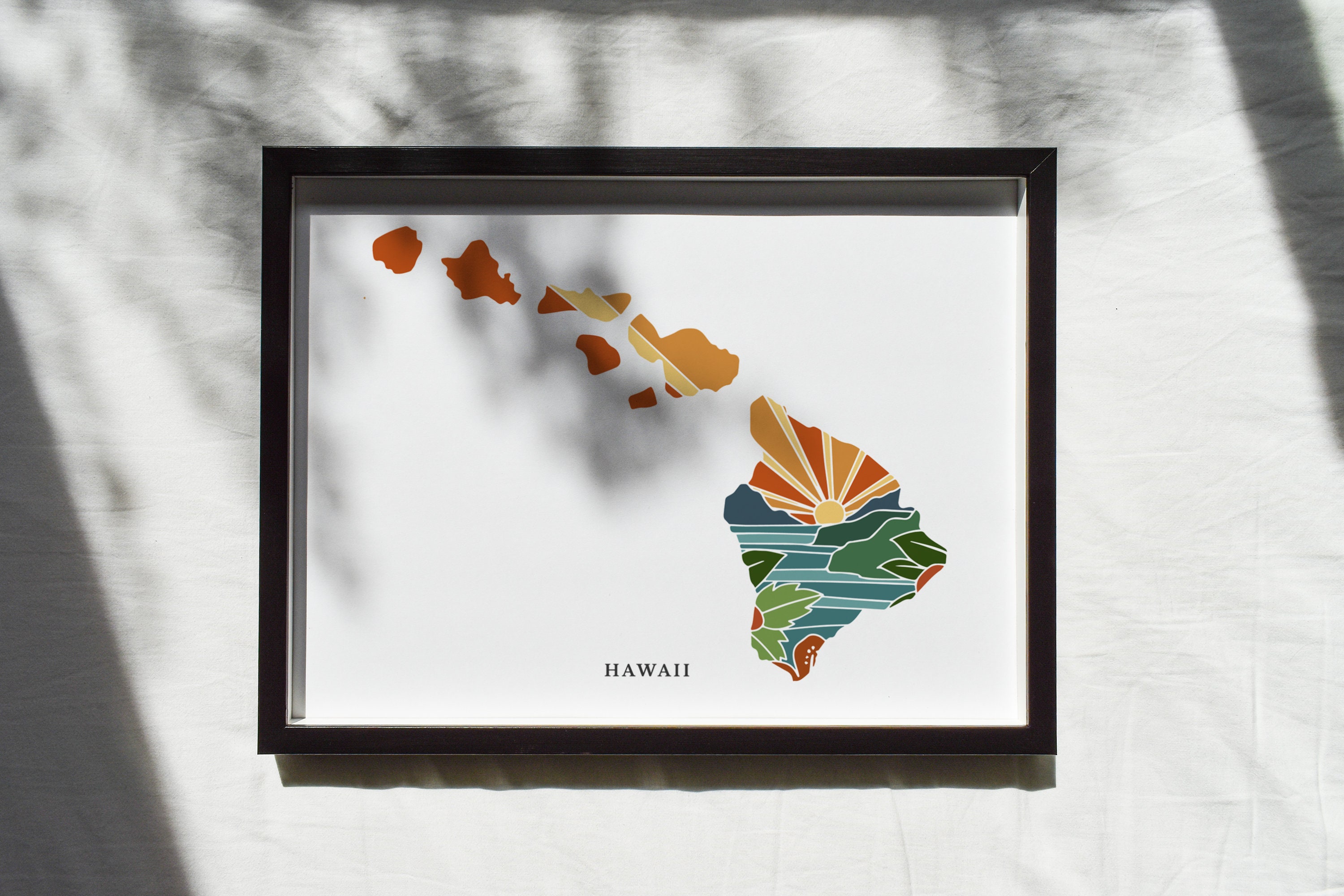 Hawaii Physical Art Print | State Wall Art | 5x7, 8x10, 11x14, 16x20 Archival Art Print | Hawaii Illustrated Poster