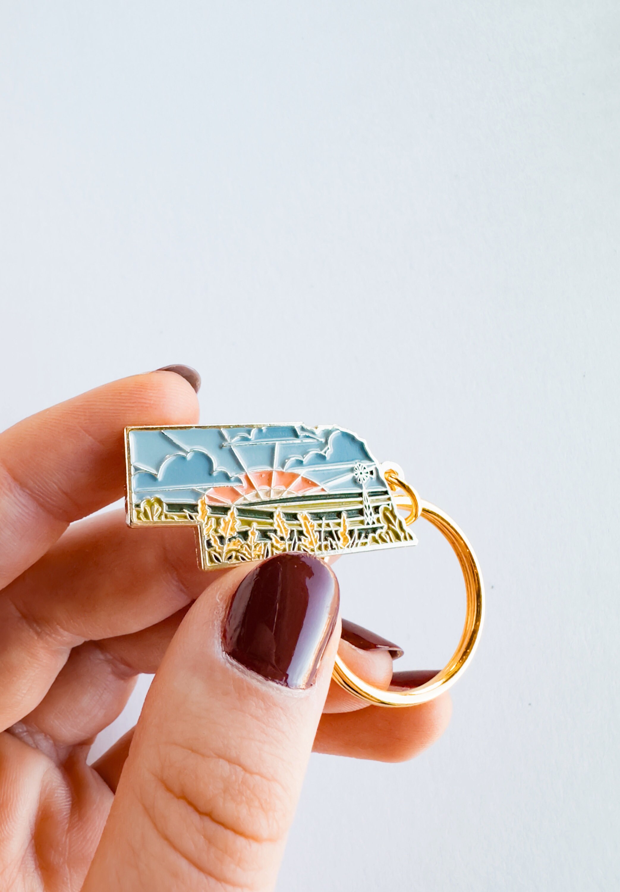 Nebraska Soft Enamel Keychain | Nebraska Outline Key Ring | Illustrated State Keychain 1.5&quot;