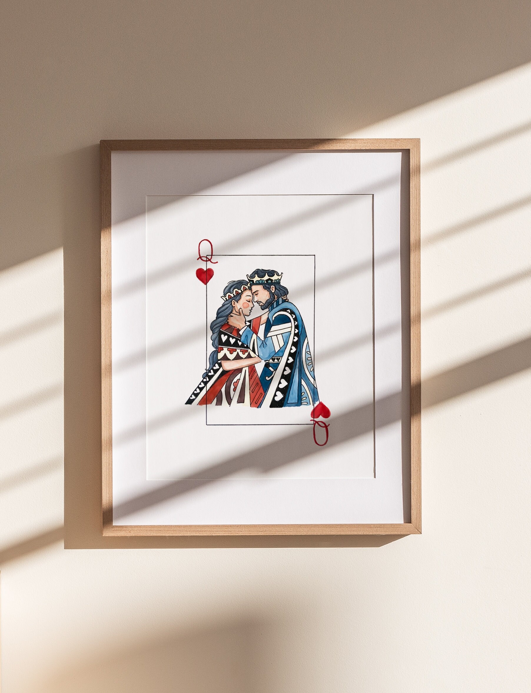 King and Queen Wall Art | Watercolor Illustration | 8x10&quot; 5x7&quot; Art Print | Valentines Gift | King & Queen Playing Cards | Wedding Gift