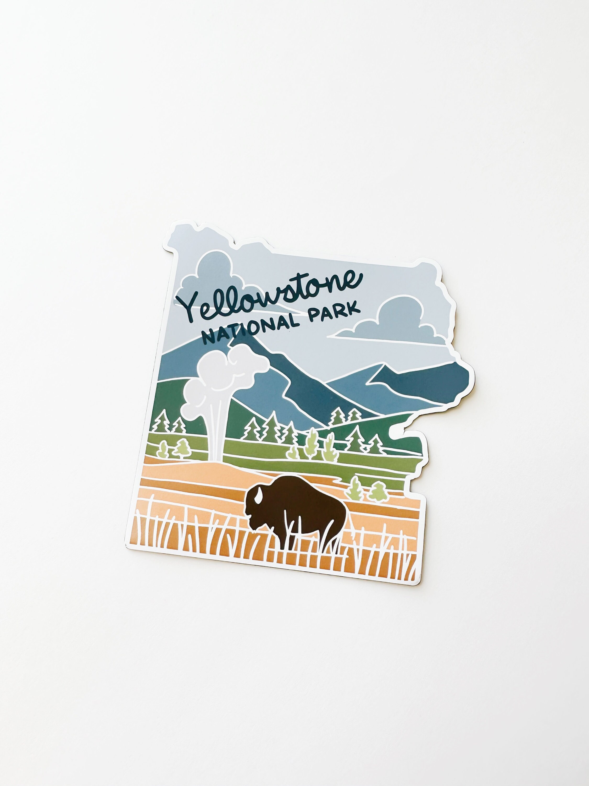 Yellowstone Durable Sticker | High Quality Bumper Sticker | Yellowstone National Park Illustration | Weatherproof Decal | 3&quot;
