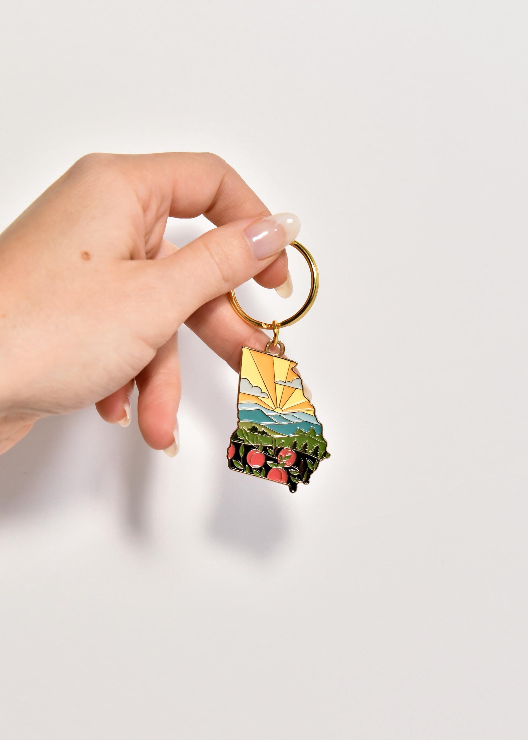 Georgia Soft Enamel Keychain 1.5&quot; | Georgia Outline Key Ring | Illustrated State Keychain