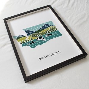 Washington Art Print State Wall Art 5x7, 8x10, 11x14, 16x20 Archival Art Print WA Outline Poster Washington Illustration image 2