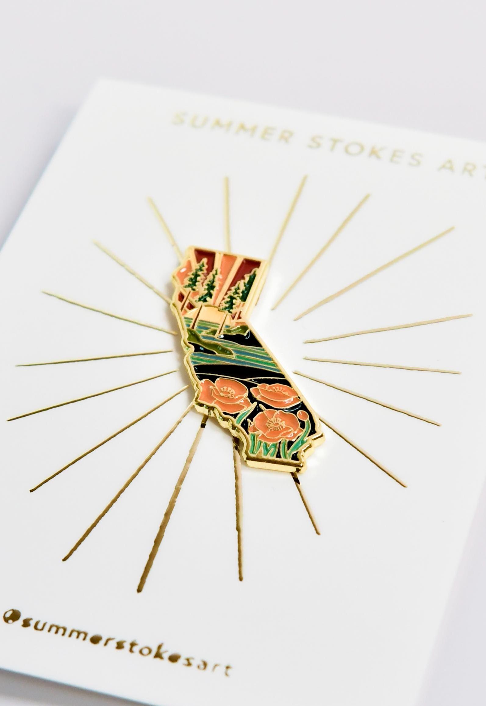 California Poppy Enamel Pin | California Outline Pin | Illustrated State Pin | Butterfly Clasp | 1&quot;