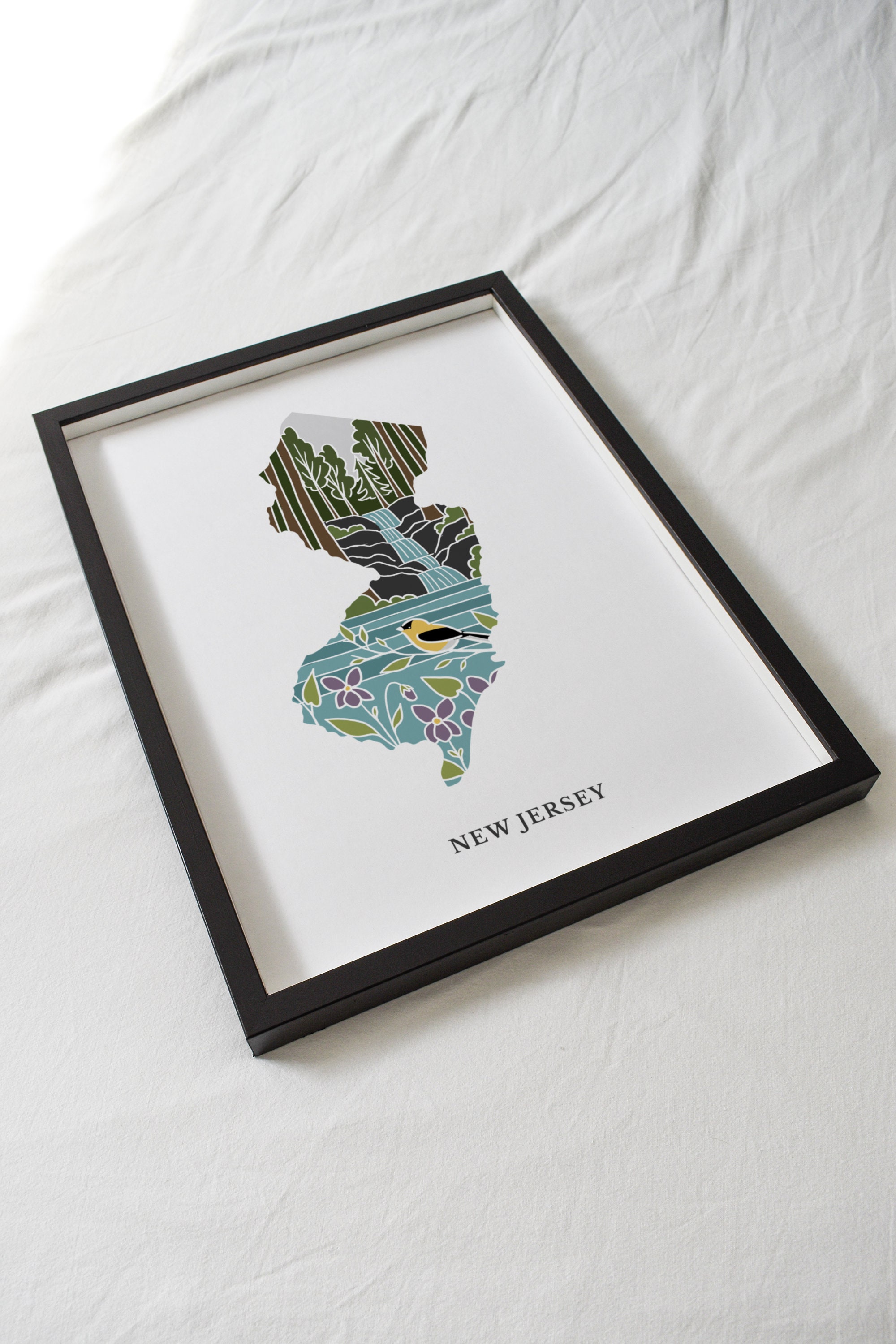 New Jersey Art Print | State Wall Art | 5x7, 8x10, 11x14, 16x20&quot; Archival Art Print | NJ Outline Poster | New Jersey Illustration