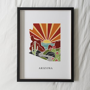 Arizona Art Print | State Wall Art | 5x7, 8x10, 11x14, 16x20 Archival Art Print | AZ Outline Poster | Arizona Illustration