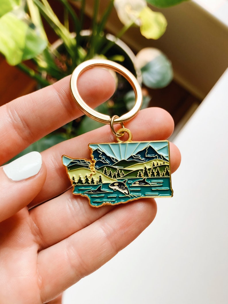 Washington Soft Enamel Keychain Washington Outline Key Ring Illustrated State Keychain 1.5 image 2