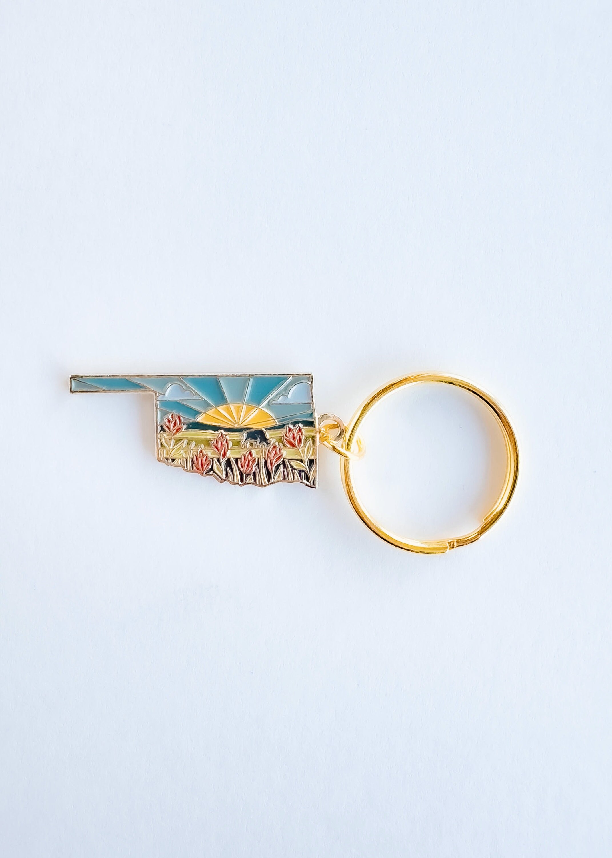 Oklahoma Soft Enamel Keychain | Oklahoma Outline Key Ring | Illustrated State Keychain 1.5&quot;