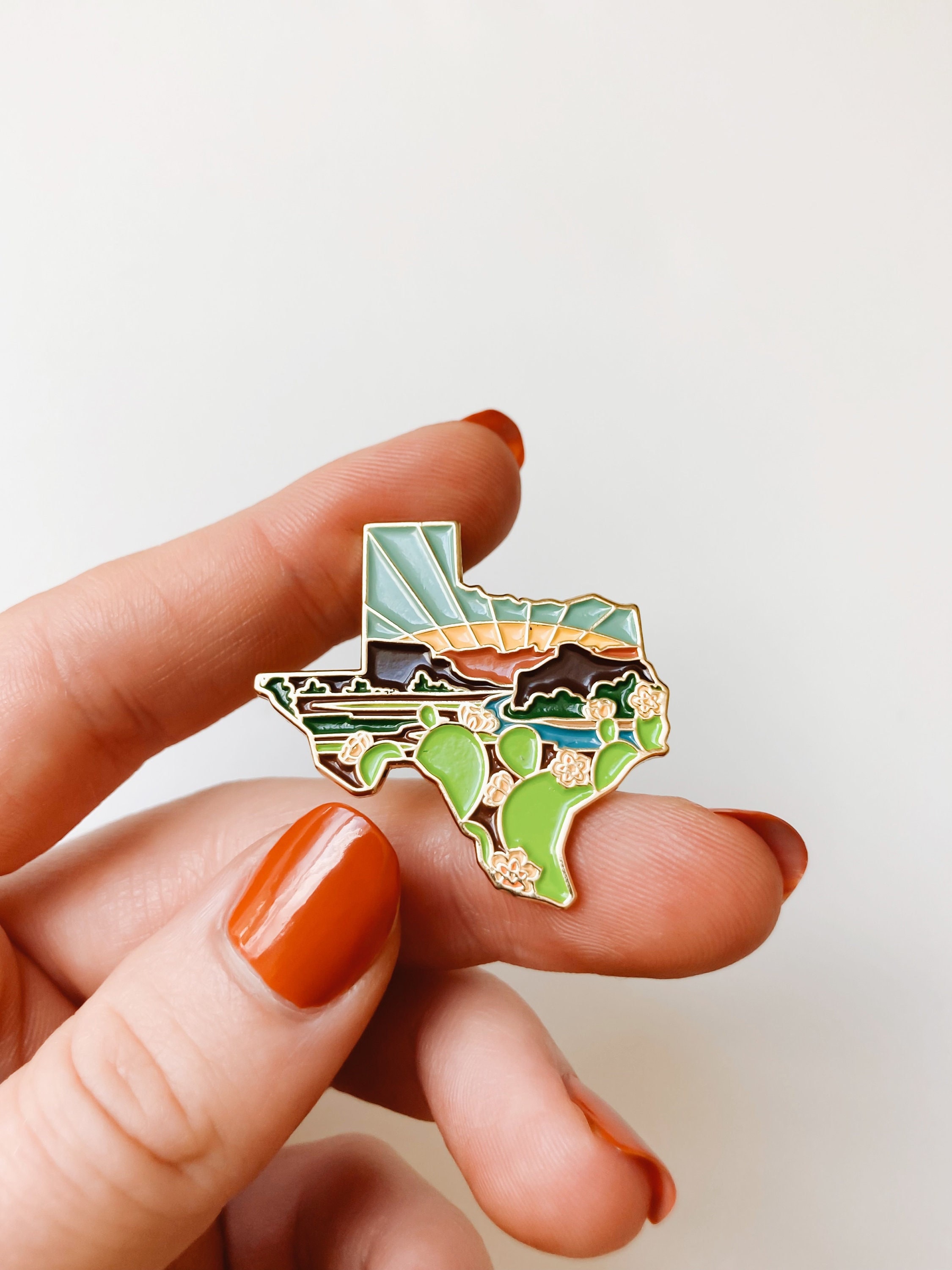 Texas Enamel Pin | Gold Soft Enamel Pin | Illustrated United State Pin | Butterfly Clasp | 1.25&quot;