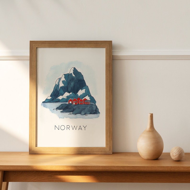 Beautiful Norway Landscape Art Print Nordic Illustration Scandinavian Art Print Nature Wall Decor Nursery Decor Travel Wall Art image 5