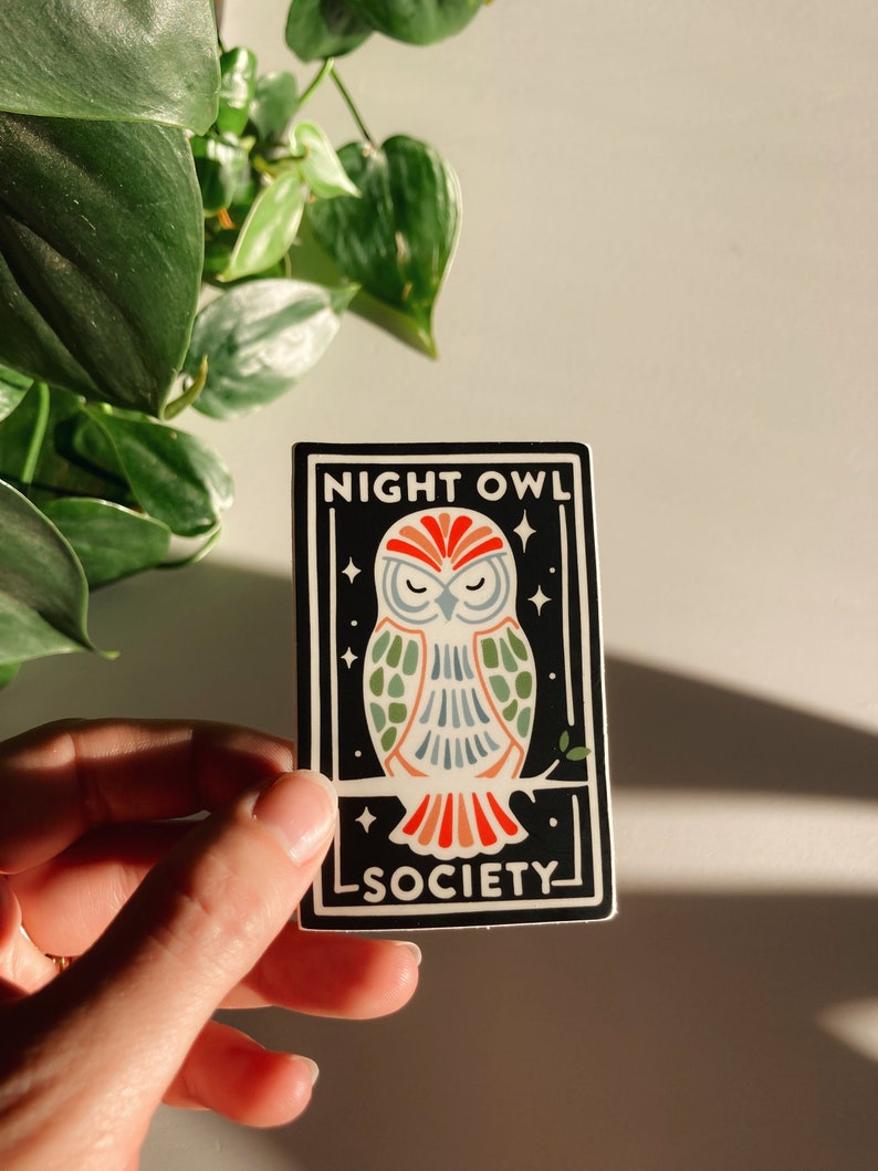 Night Owl Weatherproof, Durable Sticker Waterproof Cute Decal Water Bottle Sticker Phone decal image 1