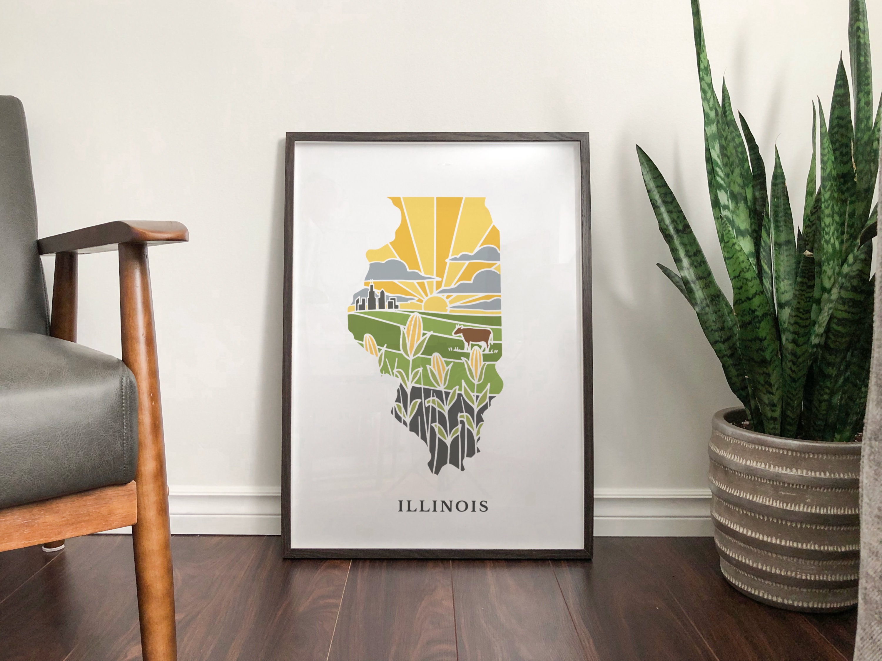 Illinois Physical Art Print | State Wall Art | 5x7, 8x10, 11x14, 16x20&quot; Archival Art Print | Illinois Illustrated Poster