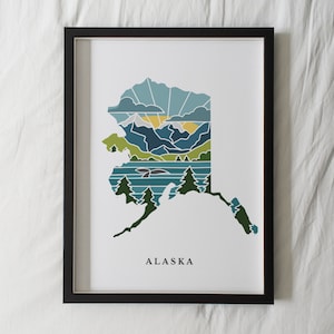 Alaska Art Print | State Wall Art | 5x7, 8x10, 11x14, 16x20&quot; Archival Art Print | Alaska Illustrated Poster