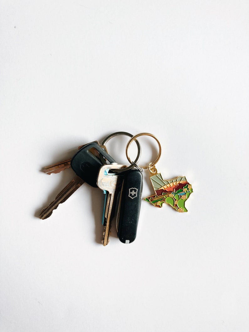 Gold Texas Soft Enamel Keychain 1.5 Texas Outline Key Ring Illustrated State Keychain image 4