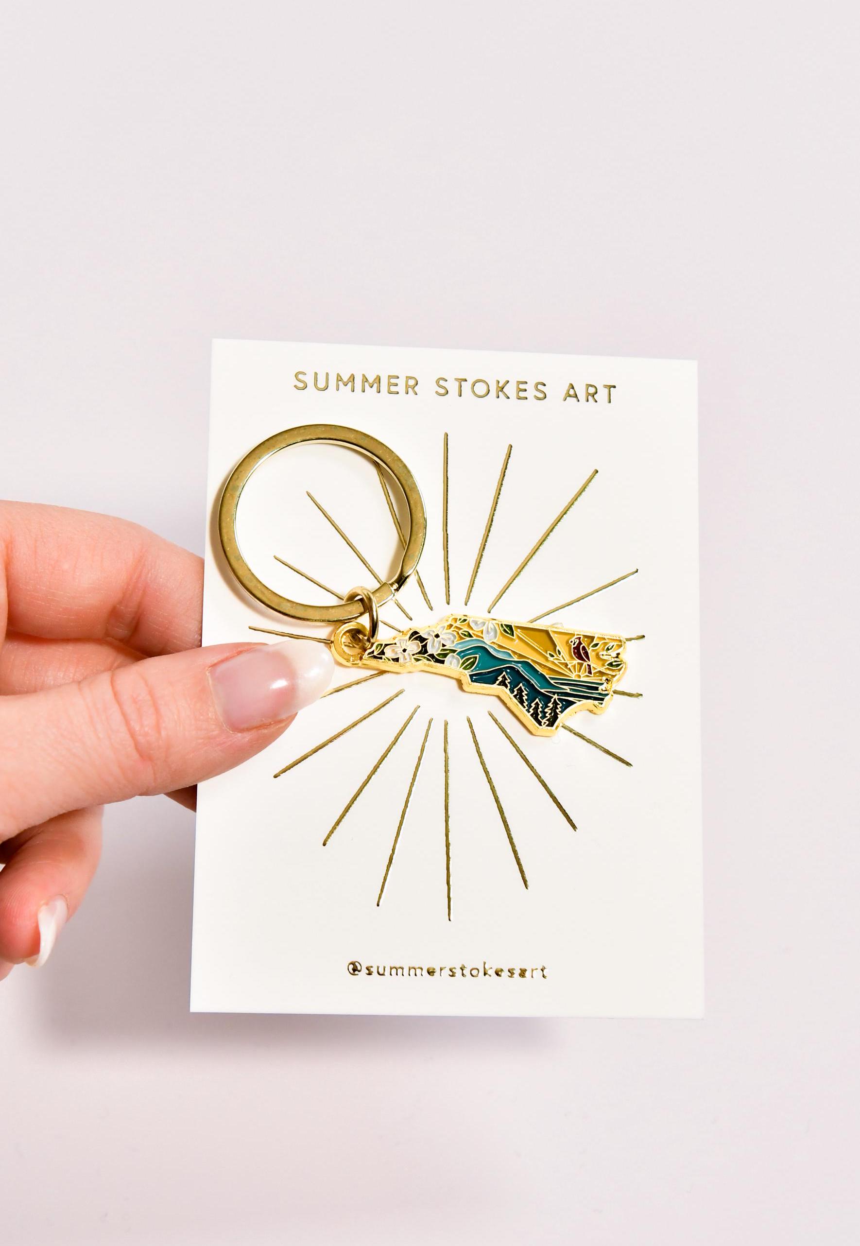 North Carolina Gold Enamel Keychain | North Carolina Outline Key Ring | Soft Enamel Illustrated State Keychain 1.5&quot;