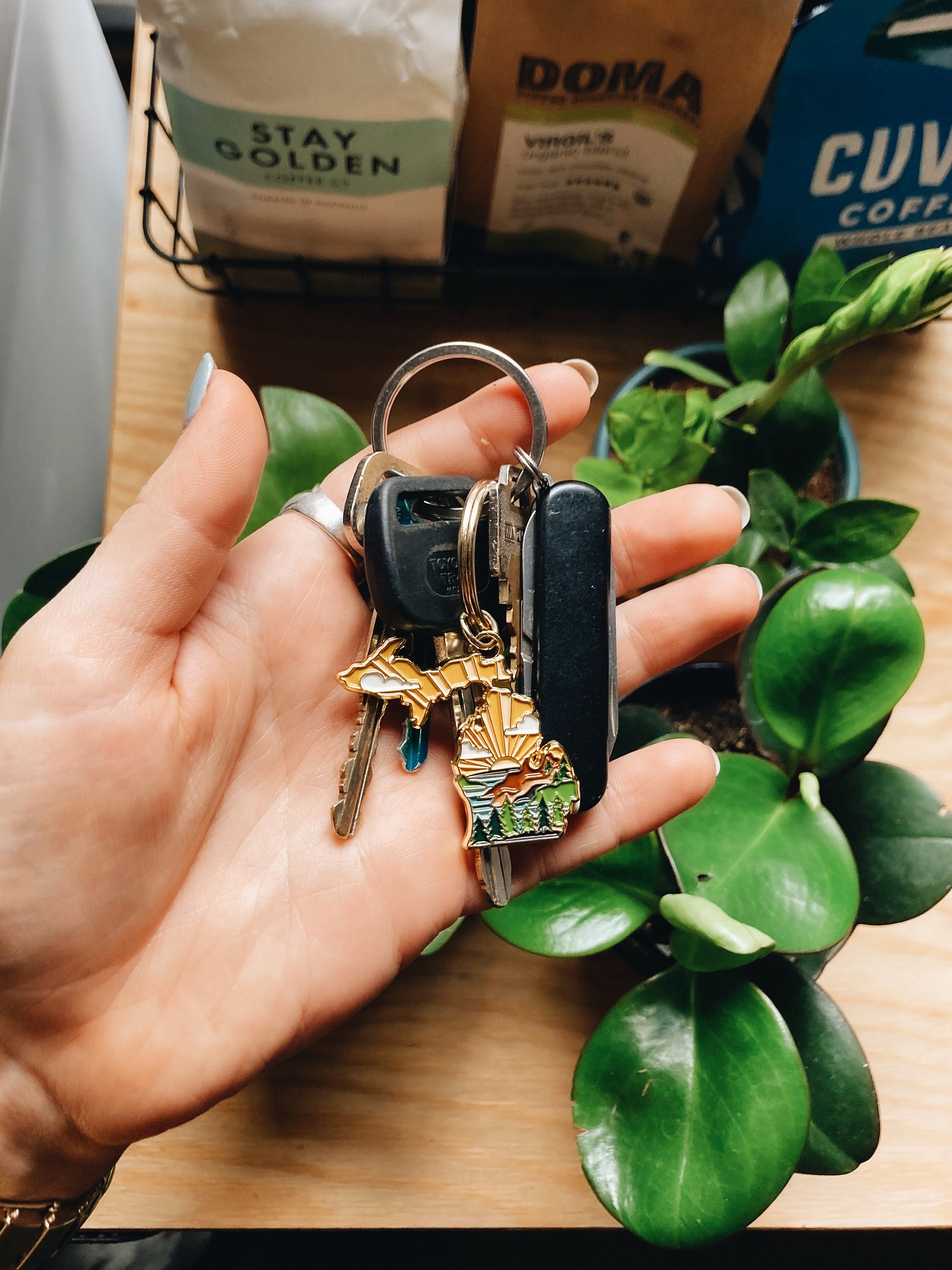 Michigan Soft Enamel Keychain 1.5&quot; | Michigan Outline Key Ring | Illustrated State Keychain