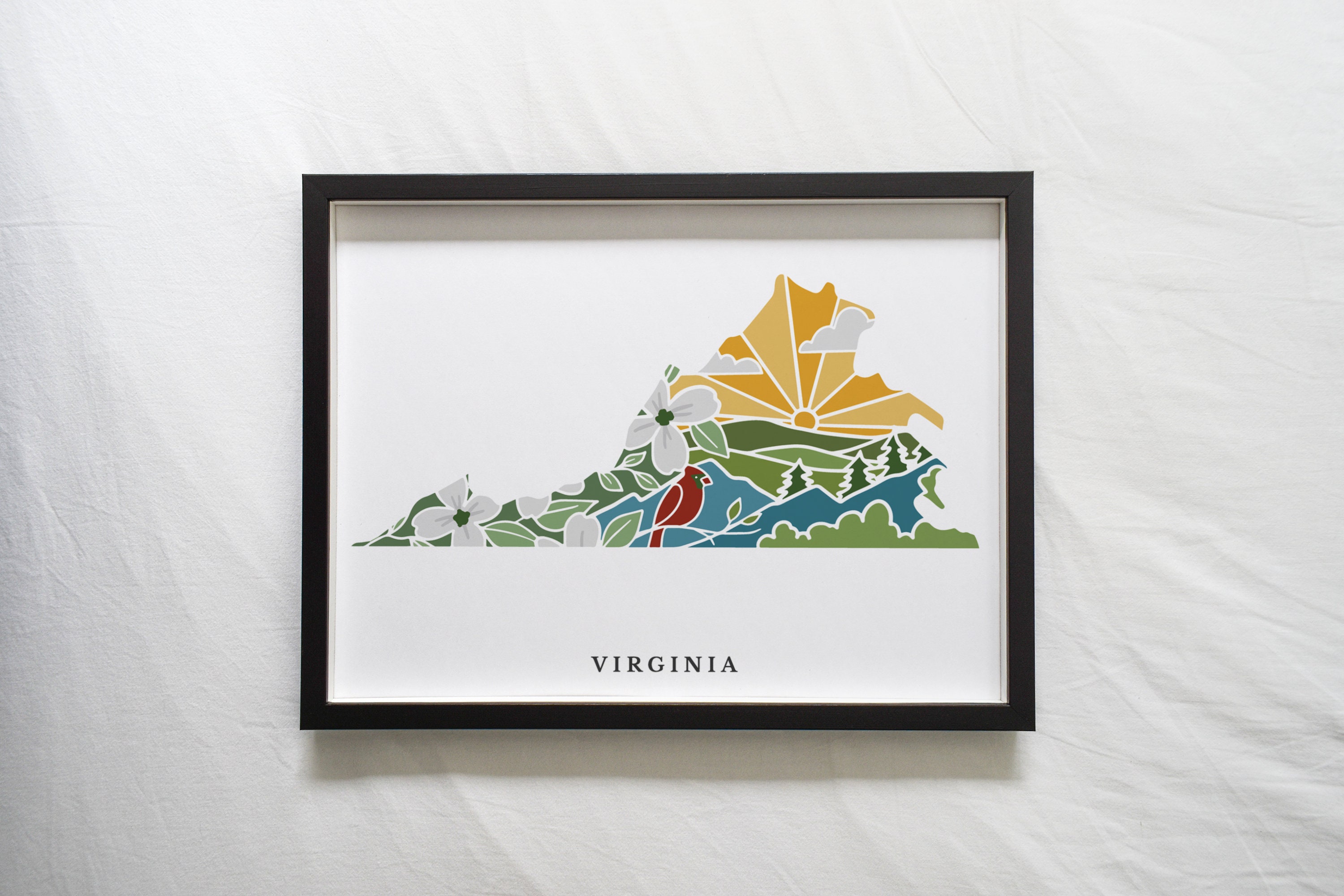Virginia Physical Art Print | State Wall Art | 5x7, 8x10, 11x14, 16x20&quot; Archival Art Print | Virginia Illustrated Poster