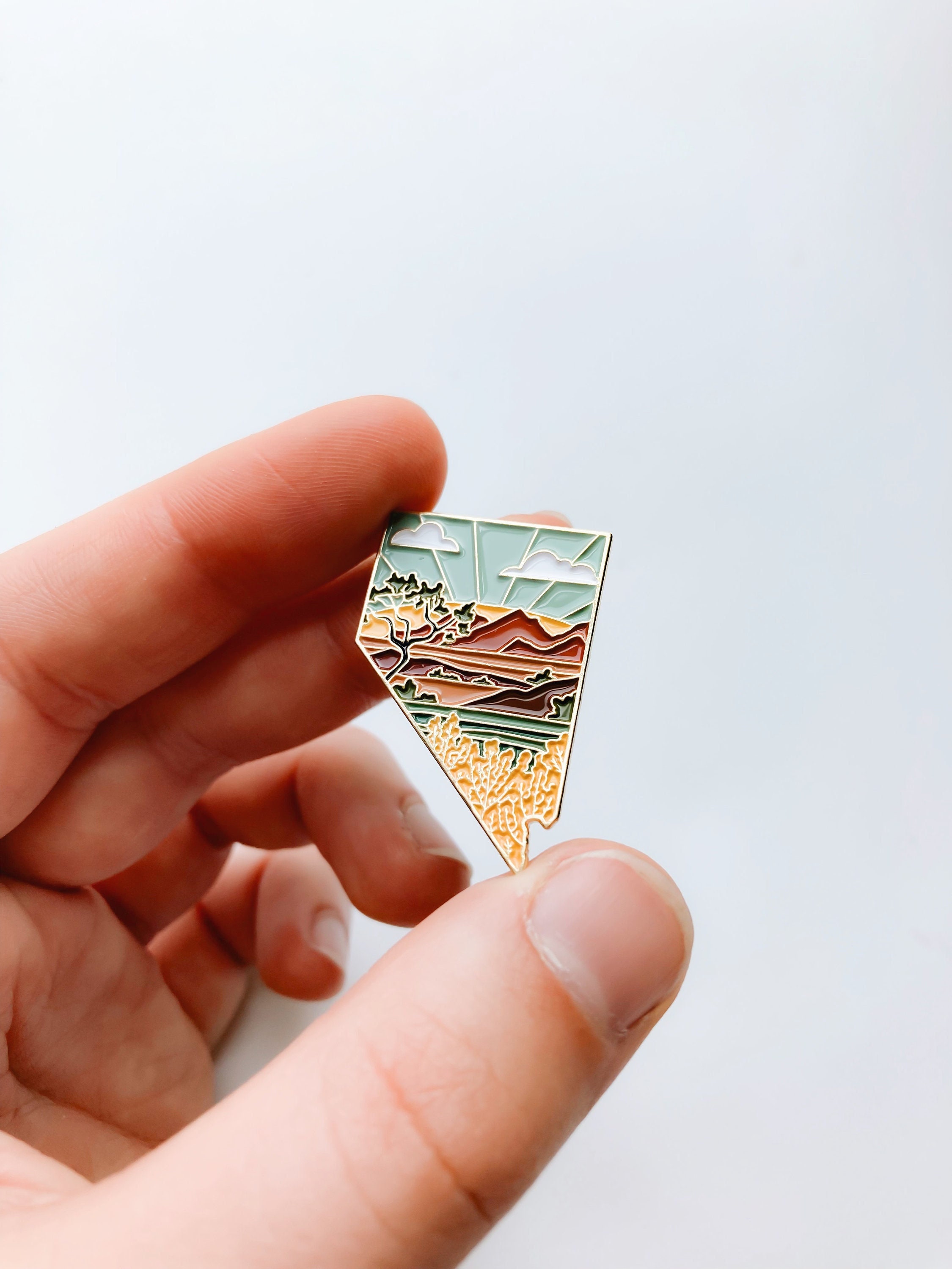 Nevada Enamel Pin | Gold Soft Enamel Pin | Illustrated United State Pin | Butterfly Clasp | 1.25&quot;