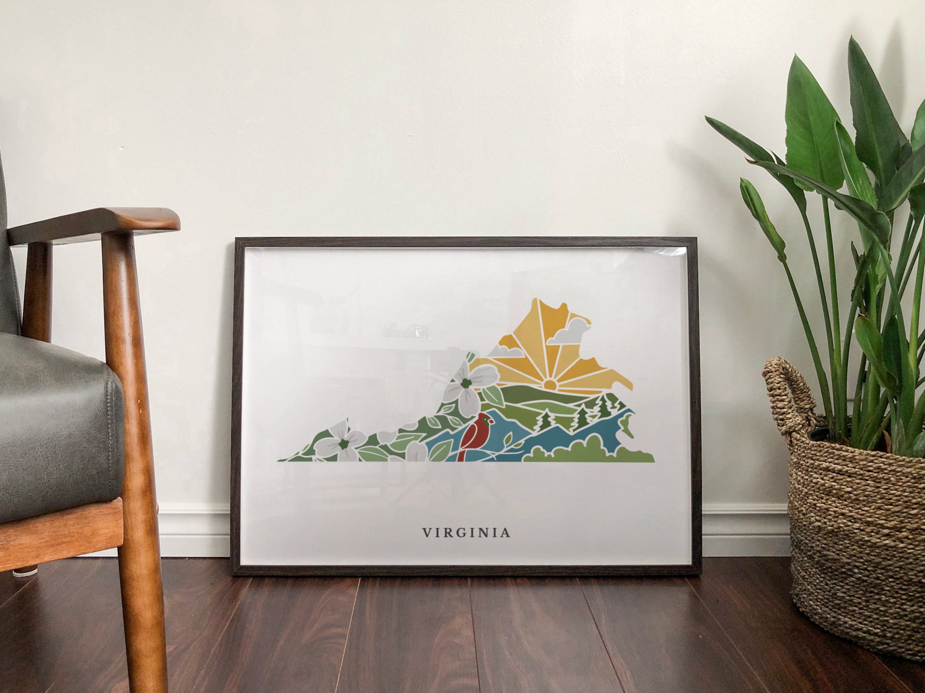 Virginia Physical Art Print | State Wall Art | 5x7, 8x10, 11x14, 16x20&quot; Archival Art Print | Virginia Illustrated Poster
