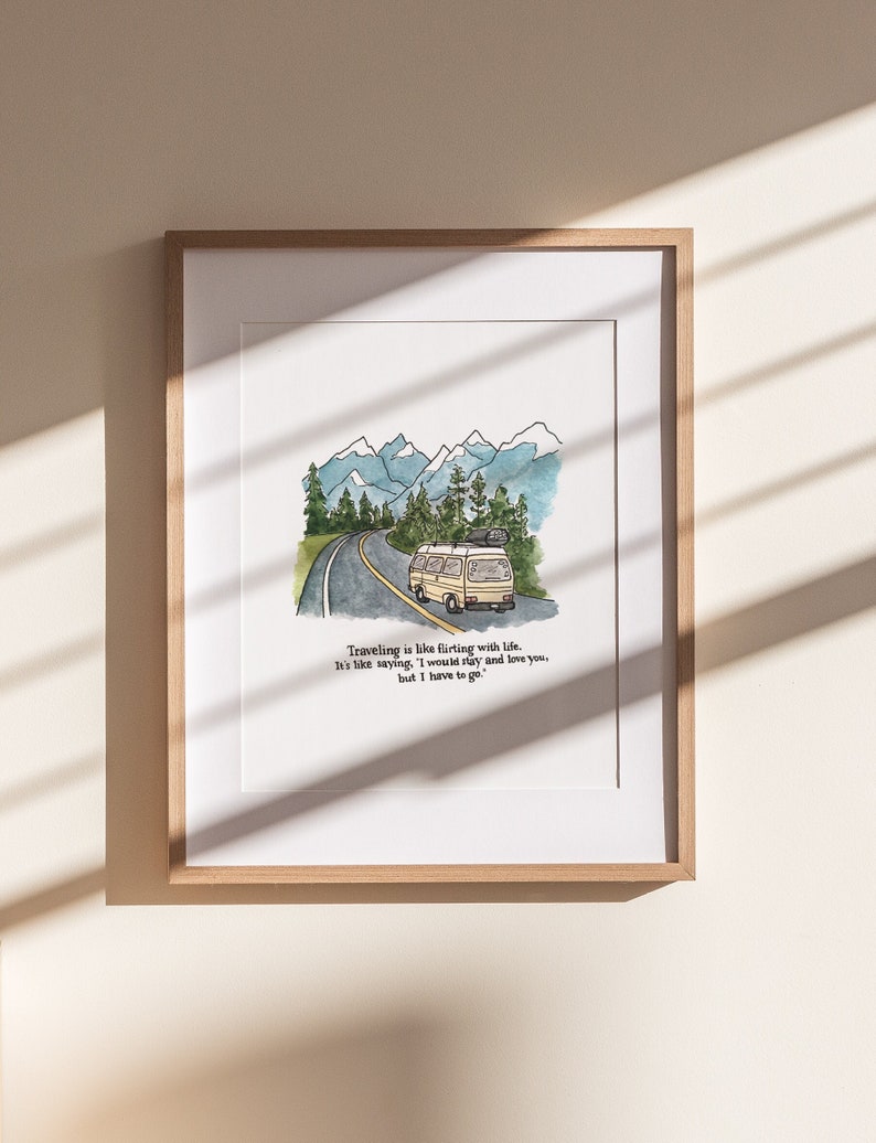 Travel Van Print Watercolor Illustration Art Print Travel Gift Wanderlust Van Travel Painting image 1