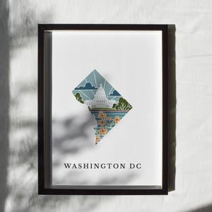 Impresión de arte físico de Washington DC / Arte mural estatal / Impresión de arte de archivo de 5 x 7, 8 x 10, 11 x 14, 16 x 20 / Póster ilustrado de DC
