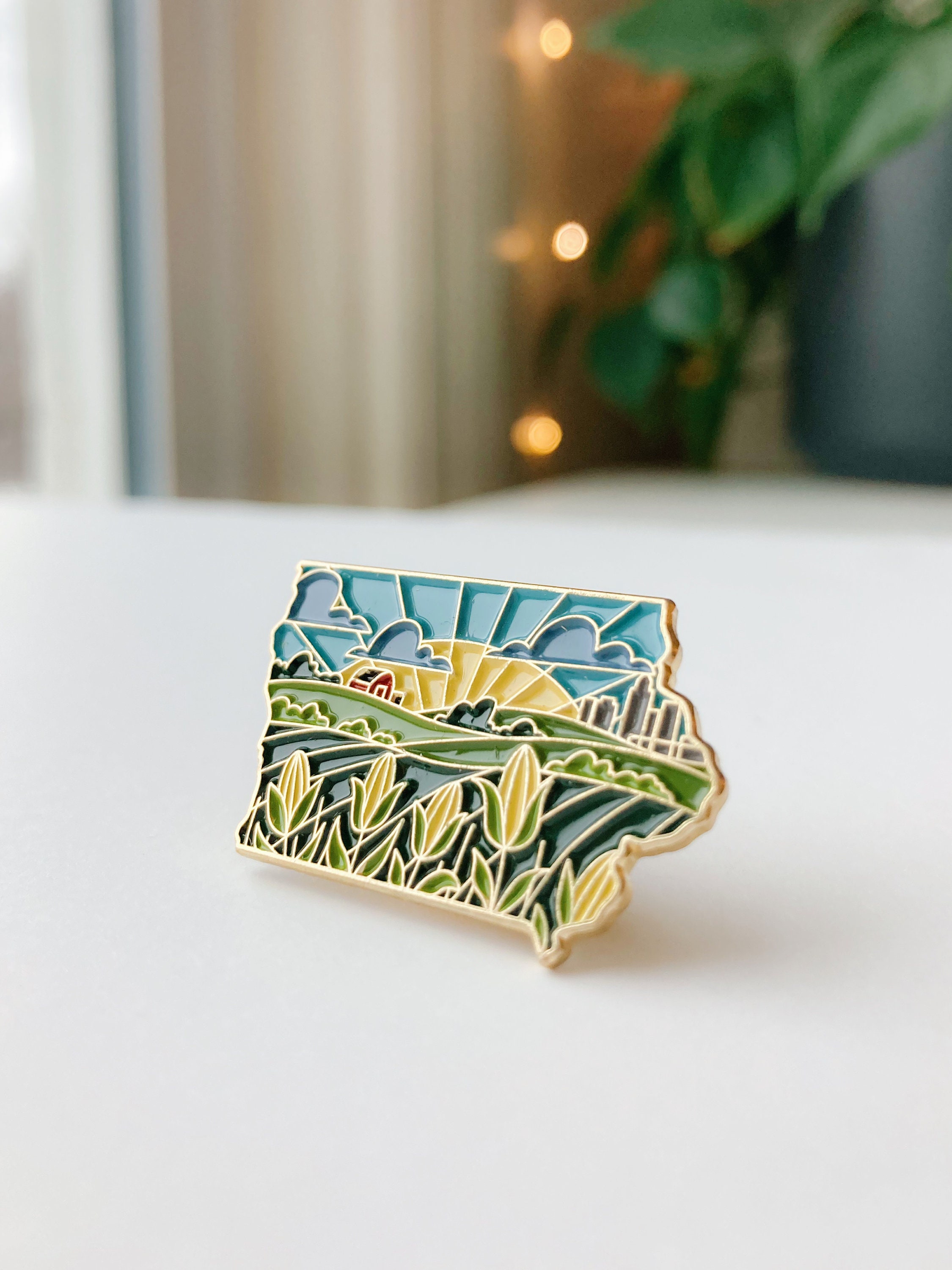 Iowa Enamel Pin | Gold Soft Enamel Pin | Illustrated United State Pin | Butterfly Clasp | 1.25&quot;