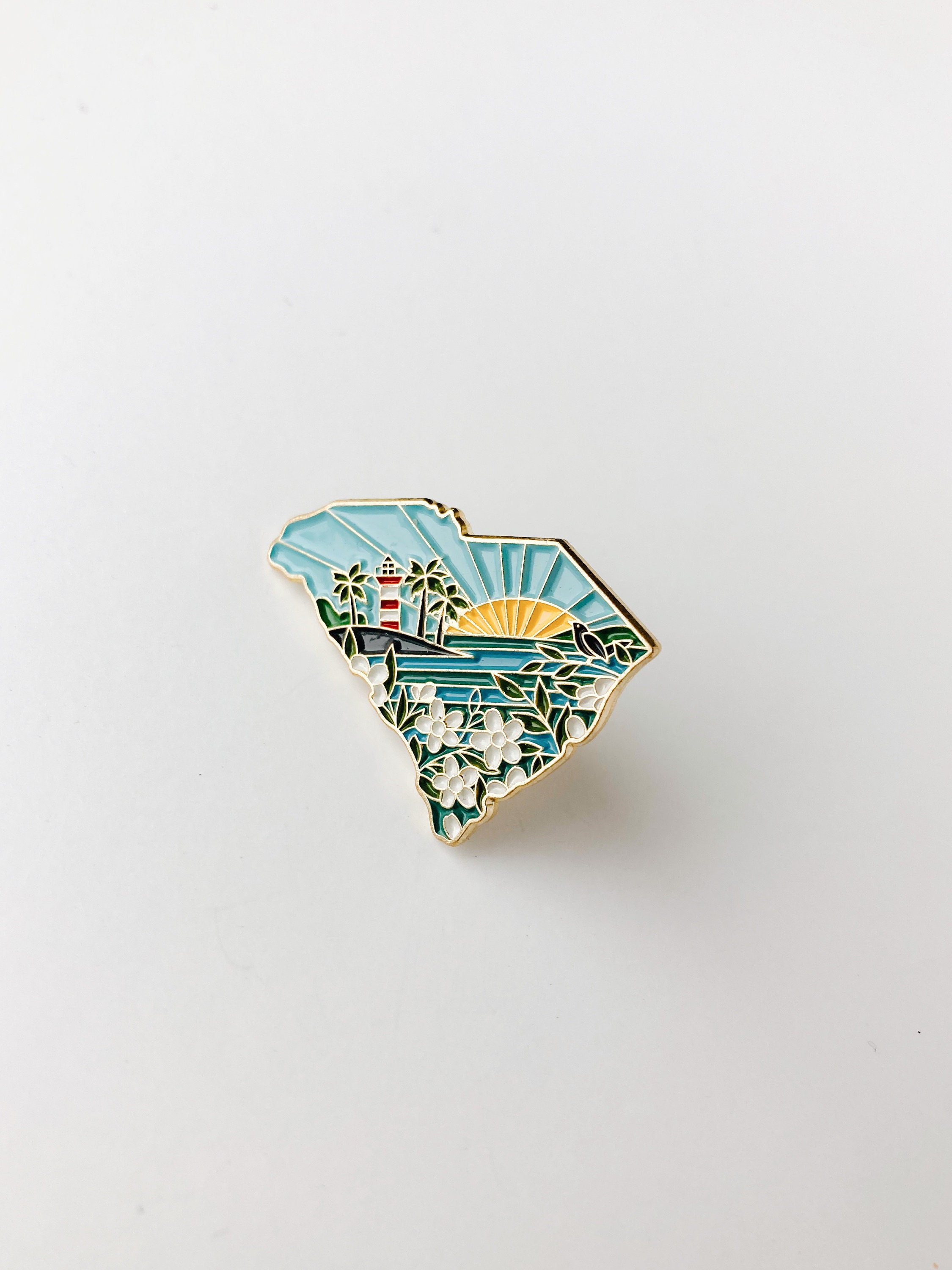 South Carolina Enamel Pin | Gold Soft Enamel Pin | Illustrated United States Pin | Butterfly Clasp | 1.25&quot;