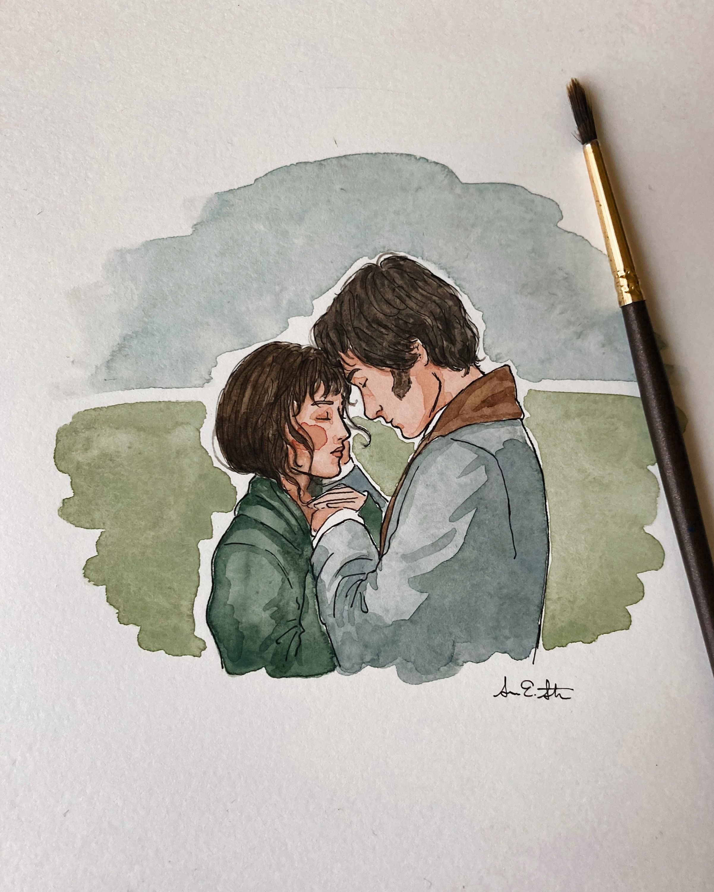Pride & Prejudice Lizzie and Darcy Print | Watercolor Illustration | Wall Art | 8x10&quot; 5x7&quot; Archival Art Print